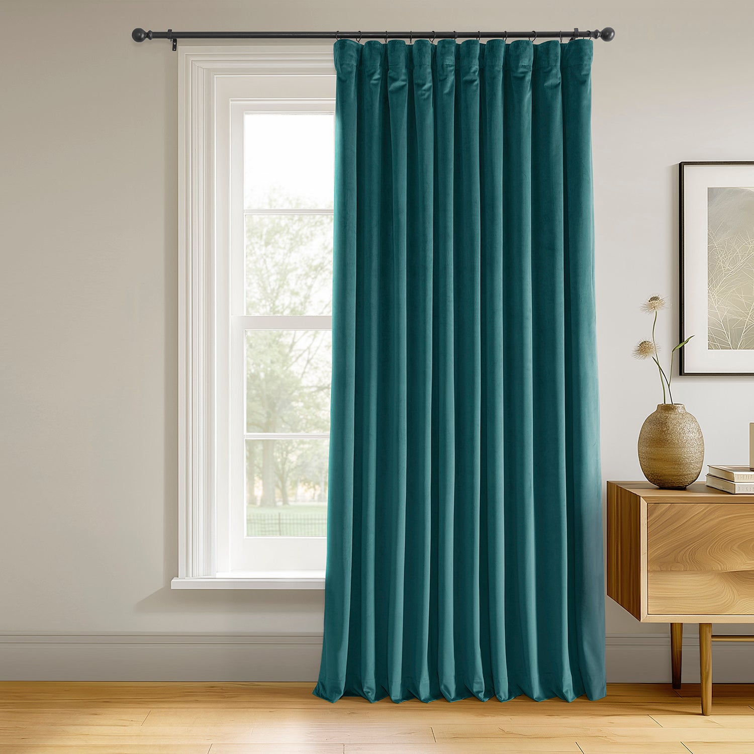 Everglade Teal Extra Wide Blackout Curtains for Bedroom - Soft Velvet Thermal Insulated Drapes for Living Room, Nursery & Home Theater - 100% Light Blocking & Noise Reducing Window Treatments