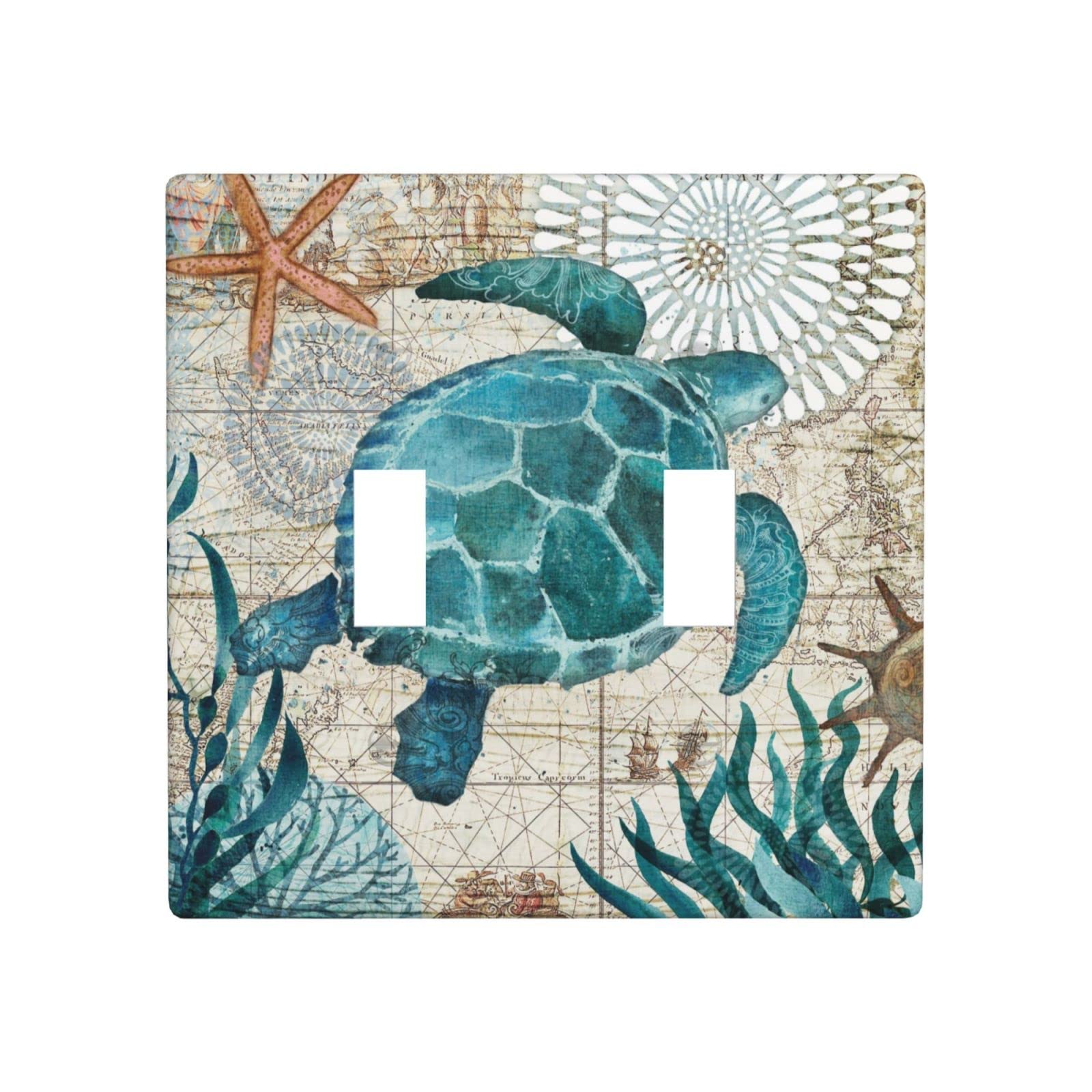 Sea Turtle Double Toggle Light Switch Plate Cover - Ocean Themed Wall Decor for Home, Office & School - Perfect for Beach House, Kids Room & Coastal Decor