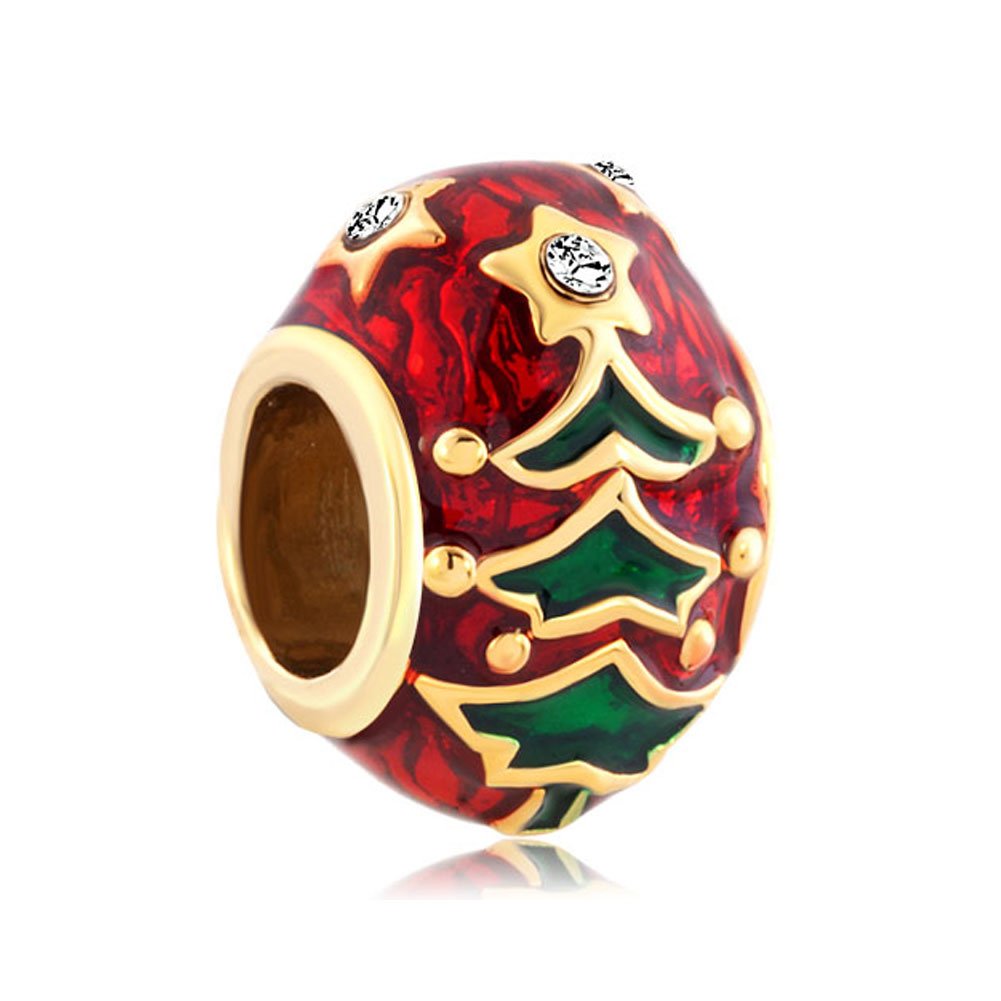 Roy Lopez Red Christmas Tree Charm Bead for Bracelets - Perfect for Holiday Jewelry Making & DIY Christmas Gifts