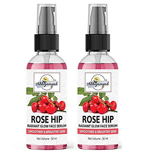 ABHIGAMYAH Rose Hip Radiant Glow Face Serum - Lightweight Non-Greasy Moisturizer for All Skin Types | Natural, Paraben & Sulfate Free, Vegan (2-Pack, 50ml) | Hydrating Facial Treatment for Day & Night Skincare Routine