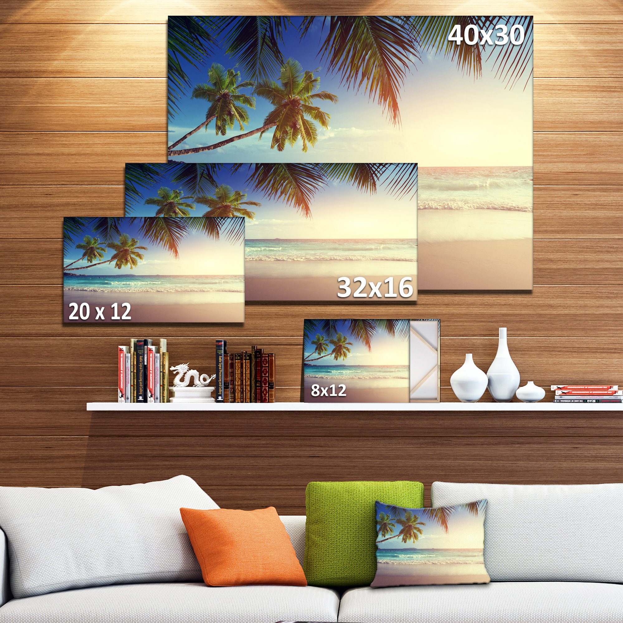 Extra Large Seascape Art Canvas - Stunning Sunset on Seychelles Beach Wall Decor - Perfect for Living Room, Bedroom & Office
