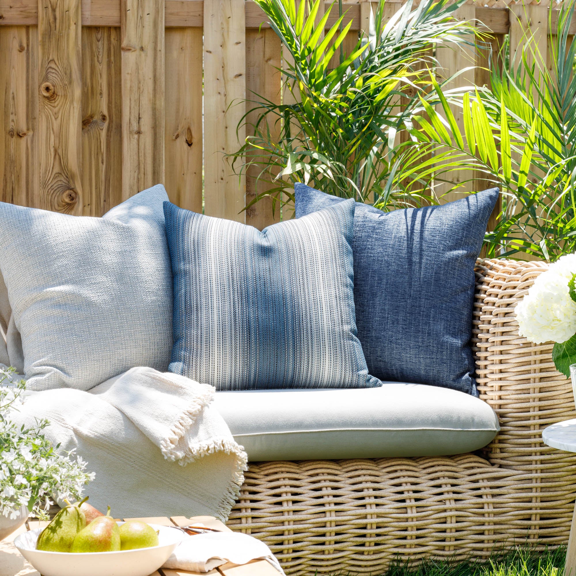 Mateo Stripe 20x20 Outdoor Pillow Cover - Indigo Blue Waterproof Decorative Throw Pillow for Patio, Garden, Poolside & Porch
