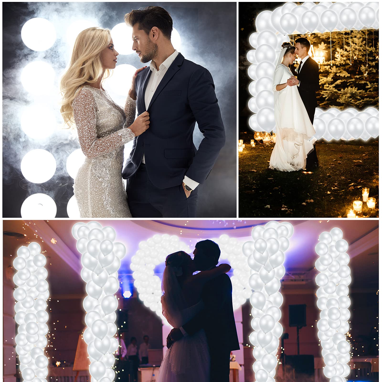Sumind 60-Pack LED Light Up Balloons - Glow in The Dark Luminous Latex Balloons for Birthday Parties, Weddings & Halloween Decor - Fillable with Helium or Air (Round, White) - Perfect for Nighttime Events, Pool Parties & Romantic Proposals