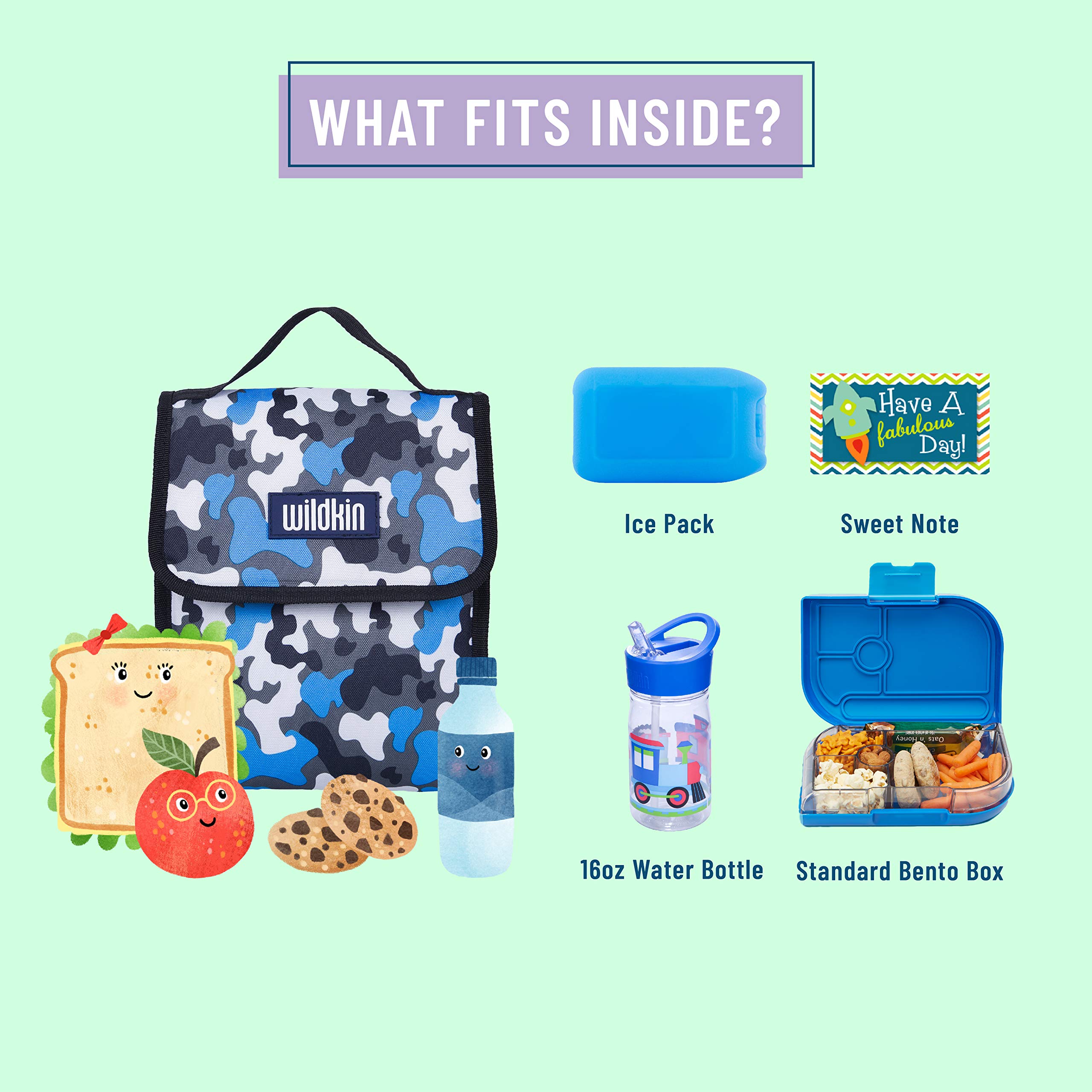 Wildkin Kids Insulated Lunch Bag - Reusable Thermal Lunch Box for School, Travel & Picnics - Keeps Food Hot/Cold - Blue Camo Design - Perfect for School Lunches, Day Trips & Outdoor Activities