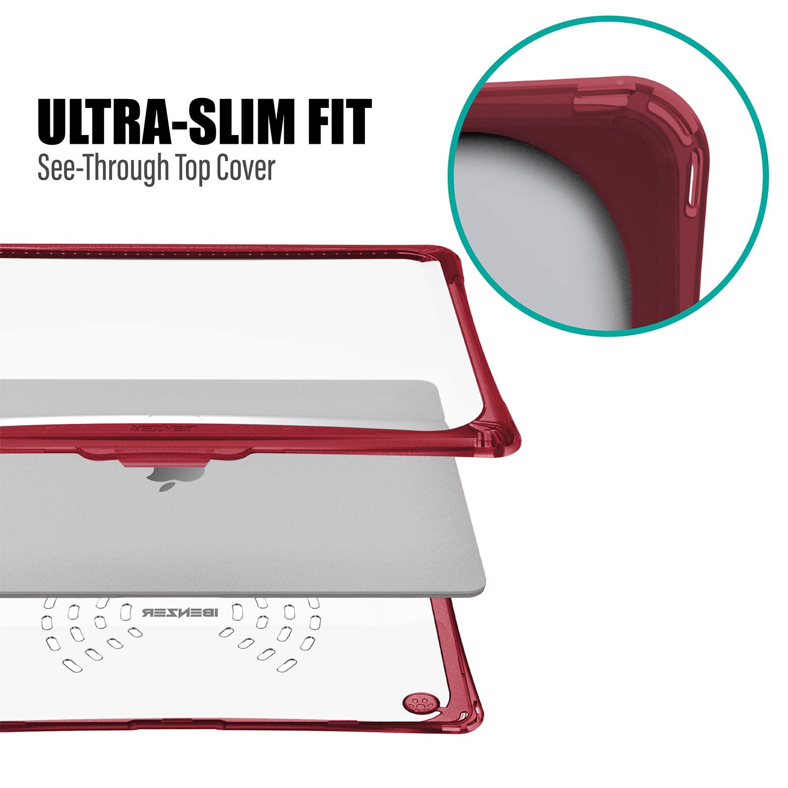 IBENZER Heavy Duty Protective Case for MacBook Air 13 Inch (2020-2022, M1, A2337/A2179/A1932) - Shockproof Cover with Screen Lock & Touch ID Compatibility - Wine Red (AT13-WR) - Perfect for Work, Travel & School