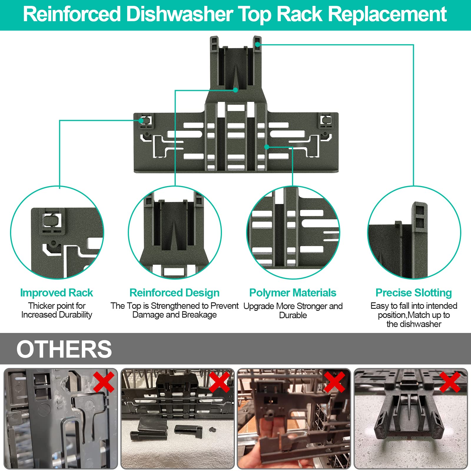 Upgraded W10546503 Dishwasher Top Rack Adjuster - Compatible with KitchenAid, Whirlpool & Kenmore Dishwashers (10-Pack) - Replacement Parts for Upper Rack WPW10546503 - Perfect for Kitchen Appliance Repair & Maintenance