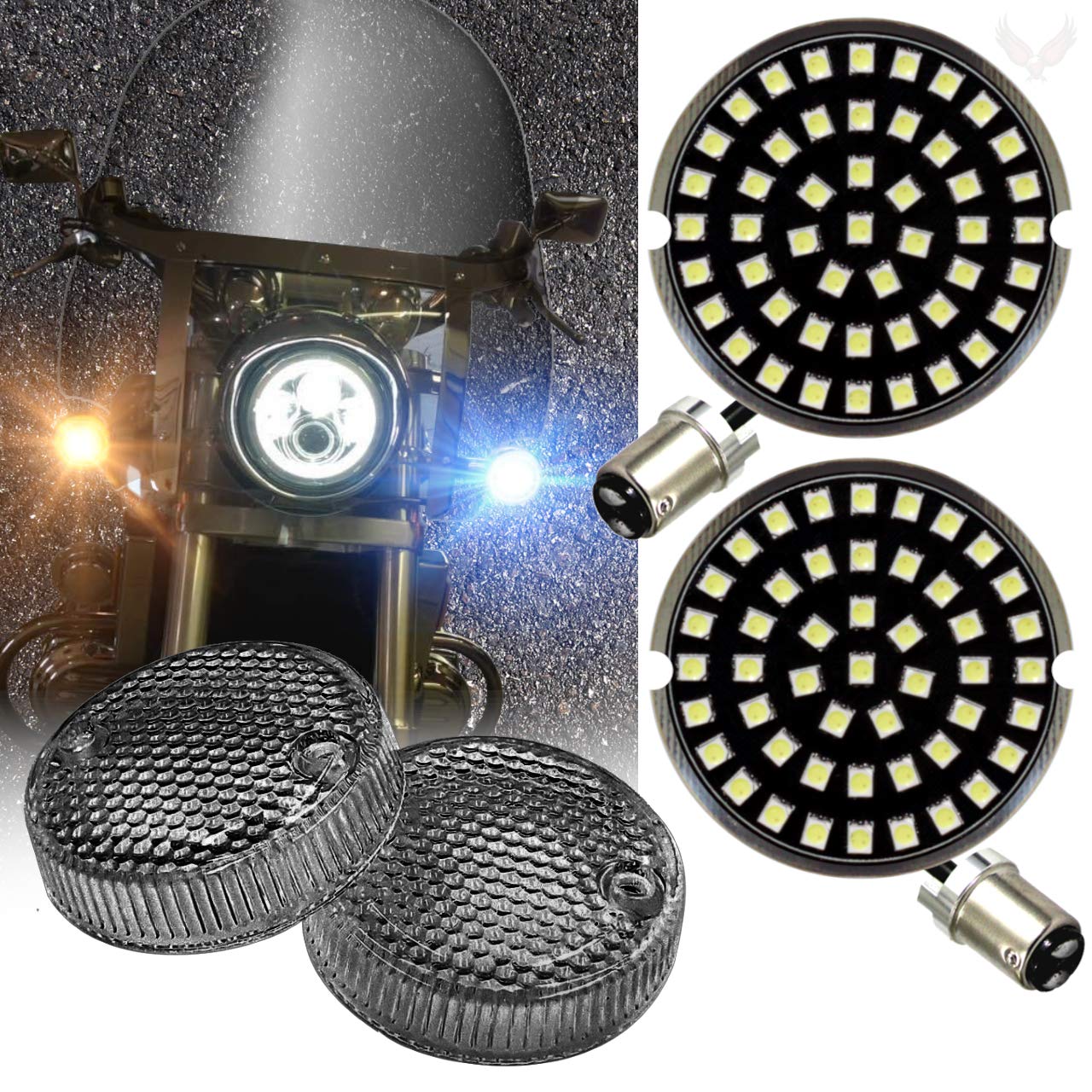 Eagle Lights Midnight Edition LED Turn Signals with White Running Lights for 1997-2000 Honda Valkyrie Motorcycle - Smoked Lens Upgrade for Enhanced Visibility & Style | Perfect for Night Riding & Custom Bike Builds