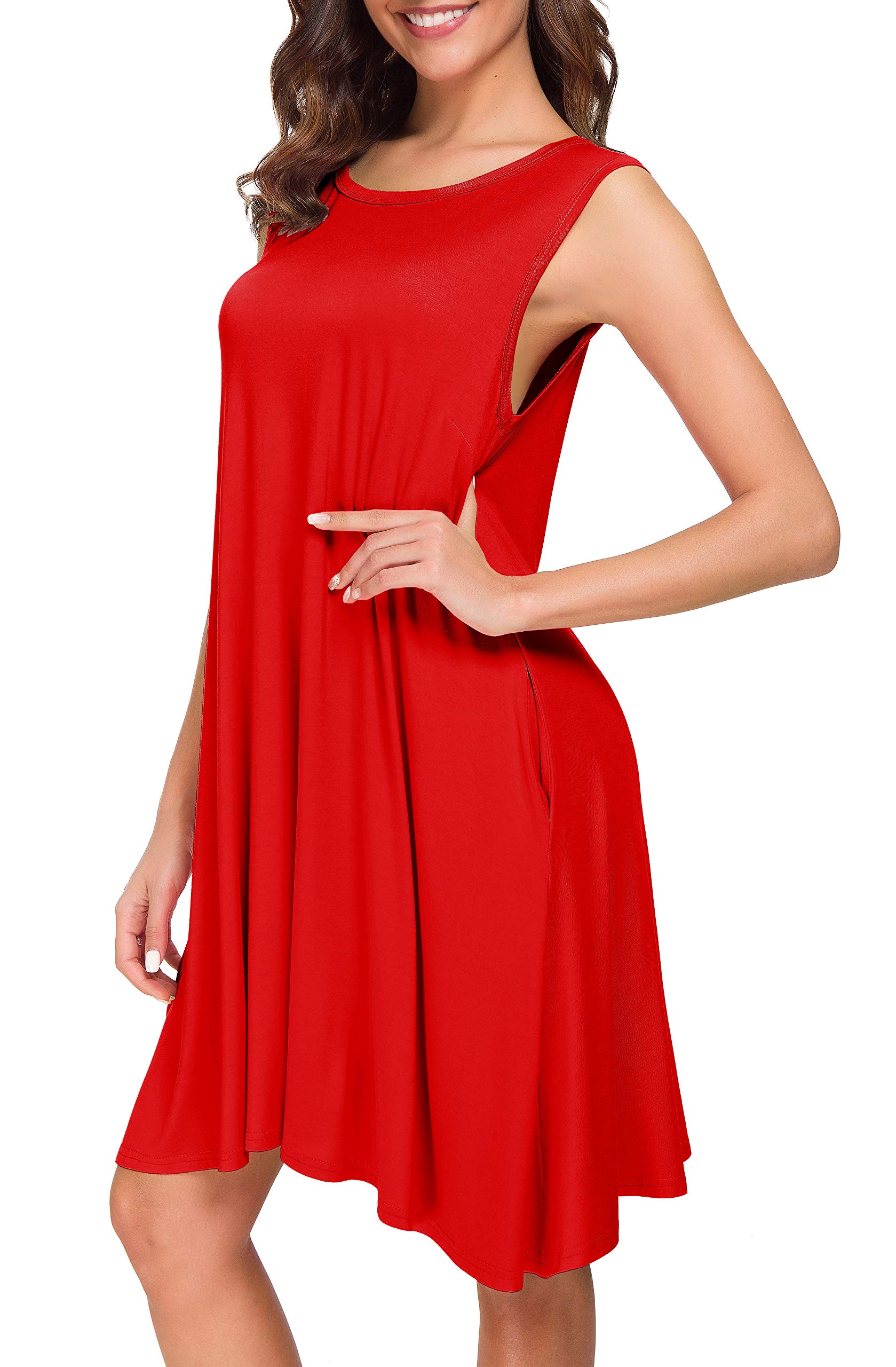 Afibi Women's Sleeveless Casual T-Shirt Dress - Loose Fit Summer Beach Cover Up Tank Dress for Vacation, Pool Party & Outdoor Activities
