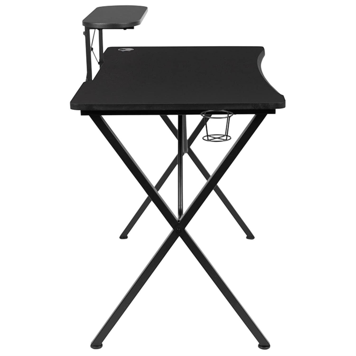 Flash Furniture Mallot Black Gaming Desk with Cup Holder, Headphone Hook & Monitor Stand - Ergonomic Computer Desk for PC Gaming Setup, Home Office & Streaming Station