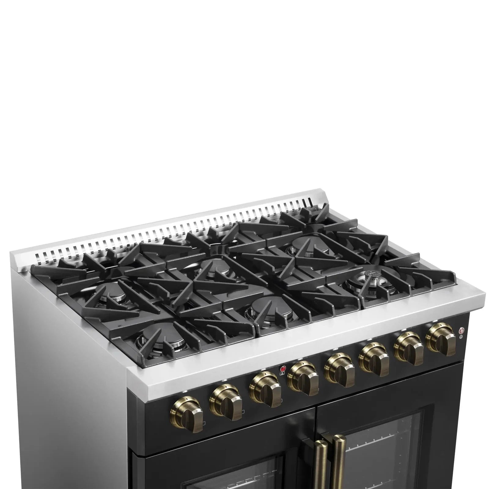 **Forno Galiano 36-Inch French Door Dual Fuel Range - Gas Stove & Electric Oven in Black with Antique Brass Trim (Model FFSGS6356 36BLK) - Perfect for Modern Kitchens & Gourmet Cooking**