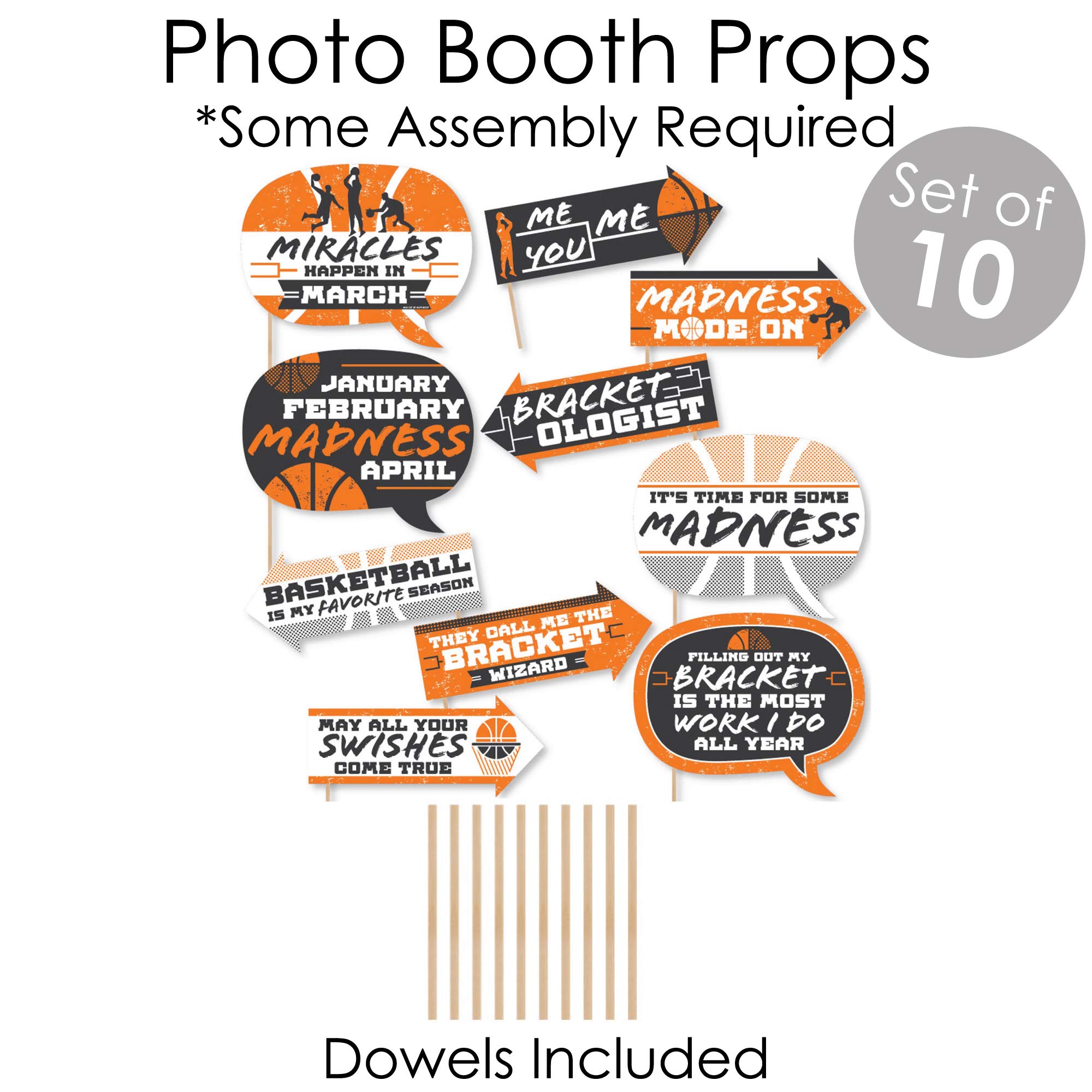 Big Dot of Happiness Basketball Party Decorations Kit - College Basketball Banner, Photo Booth Props & Doterrific Bundle for March Madness, Game Day & Sports Themed Events