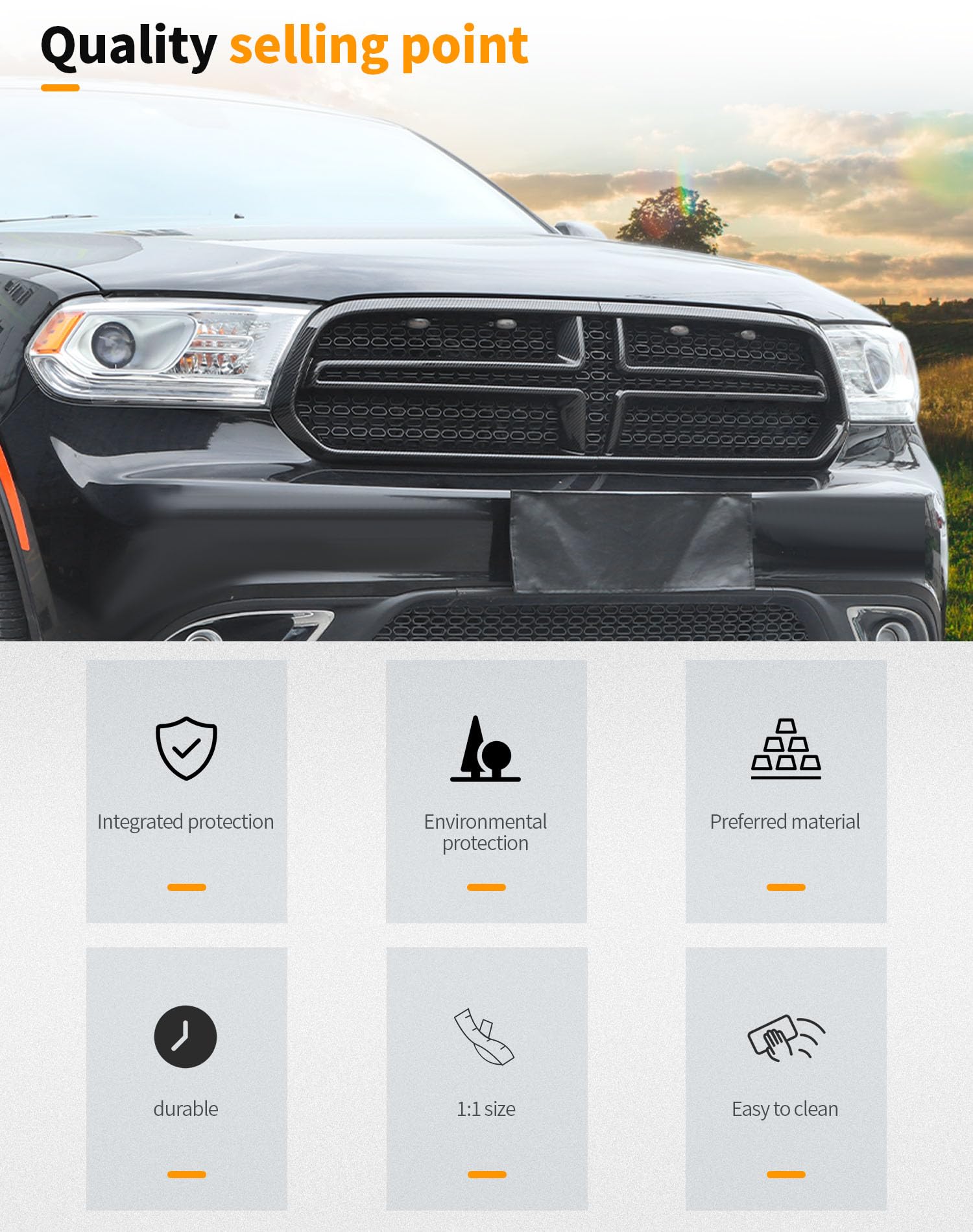 Hoolcar Carbon Fiber Exterior Front Grill Inserts Cover Trim Kit for Dodge Durango 2014-2020 - Upgrade Your Car's Style & Protection | Perfect for Off-Roading, Car Shows & Daily Driving