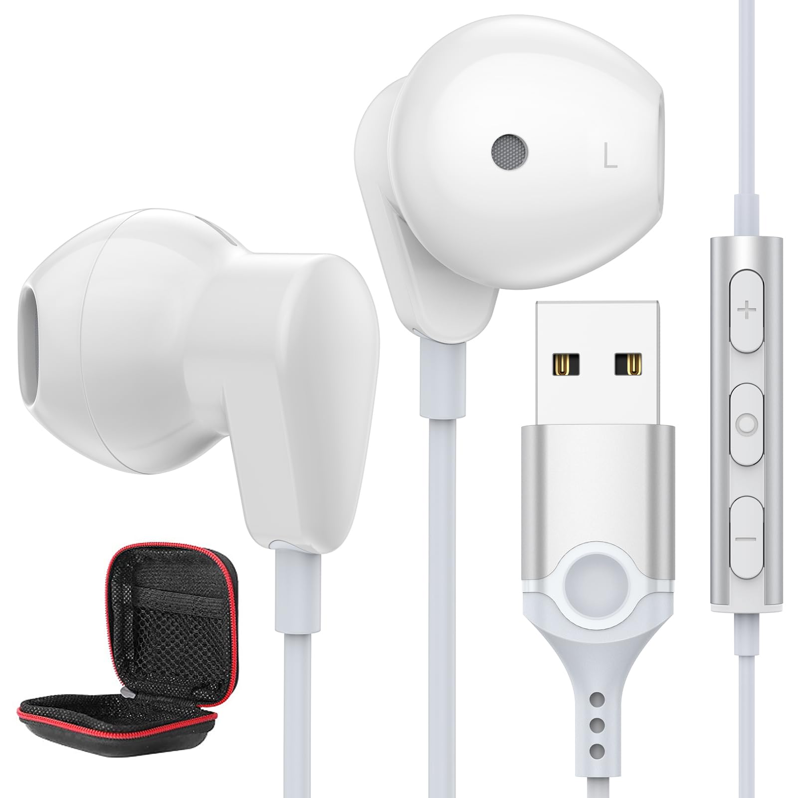 Noise Cancelling USB Gaming Headset with Microphone for PC, Laptop, PS4, PS5, Chromebook - Lightweight In-Ear Headphones for Office Work, Live Streaming & Silent Audio Control