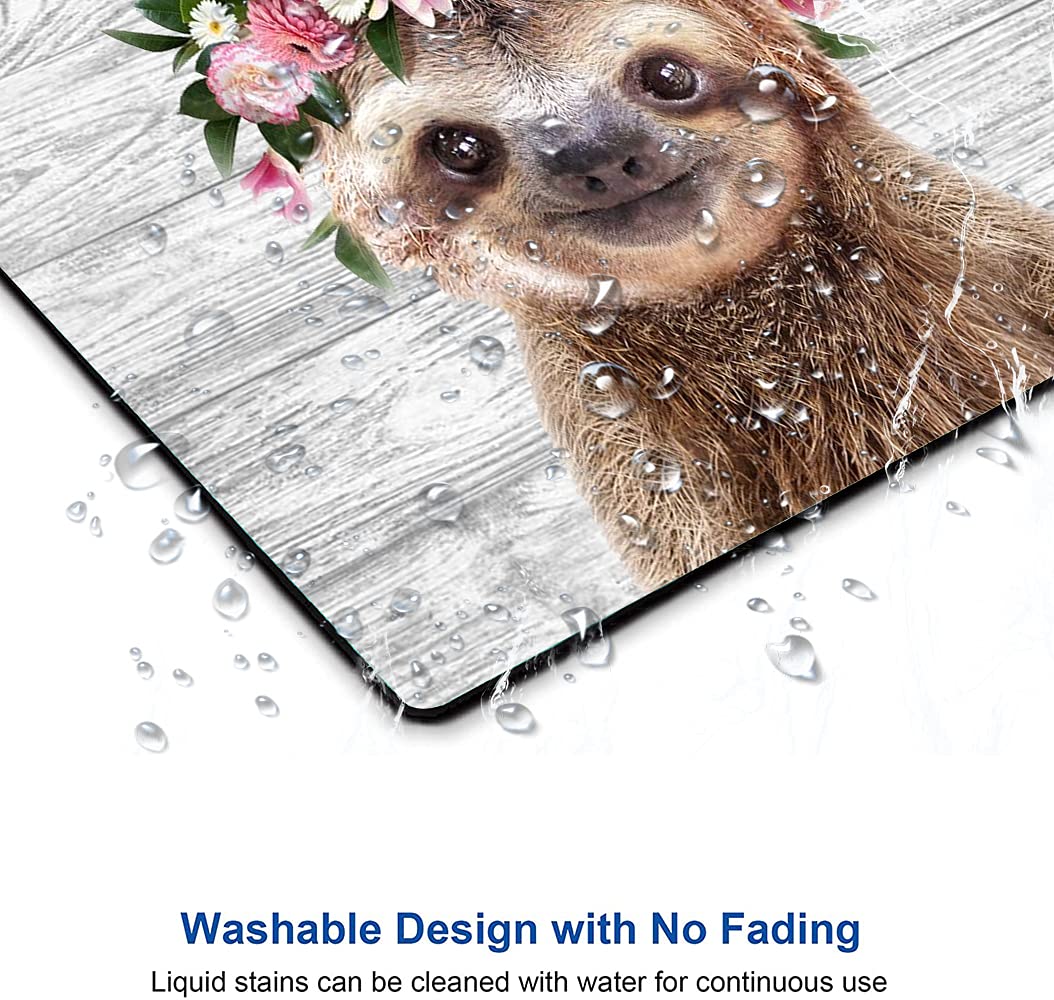 Cute Sloth Floral Mouse Pad - Non-Slip Rubber Base, Waterproof Square Mouse Mat for Office & Laptop - Perfect Gift for Women & Girls (Home, Office, Gaming Setup)