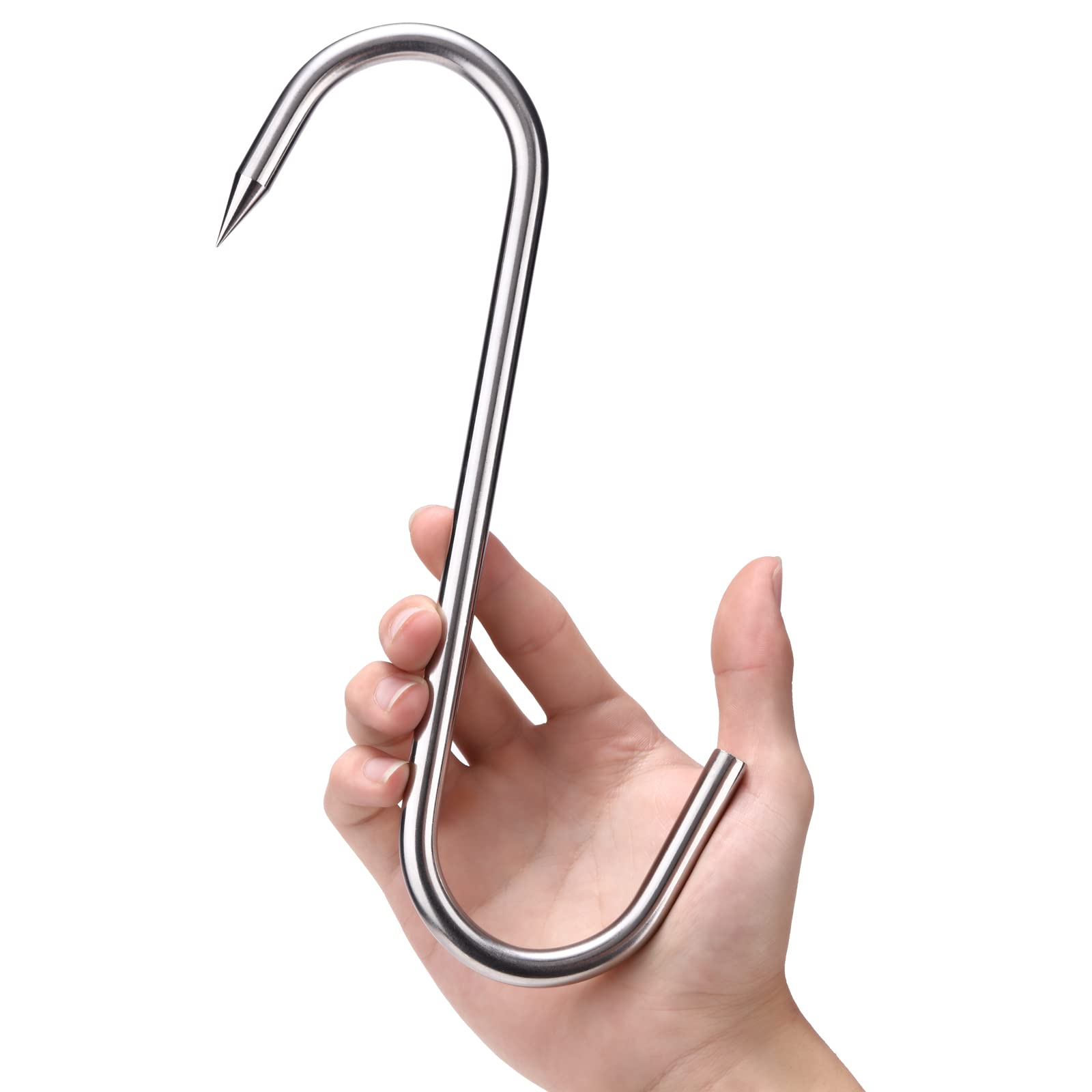 10 Inch Stainless Steel Meat Hooks (5 Pack) - Heavy Duty S-Shaped Butcher Hooks for Hanging Bacon, Smoking Ribs, Drying Meat - Perfect for BBQ Grilling, Hunting, Kitchen & Slaughterhouse Use
