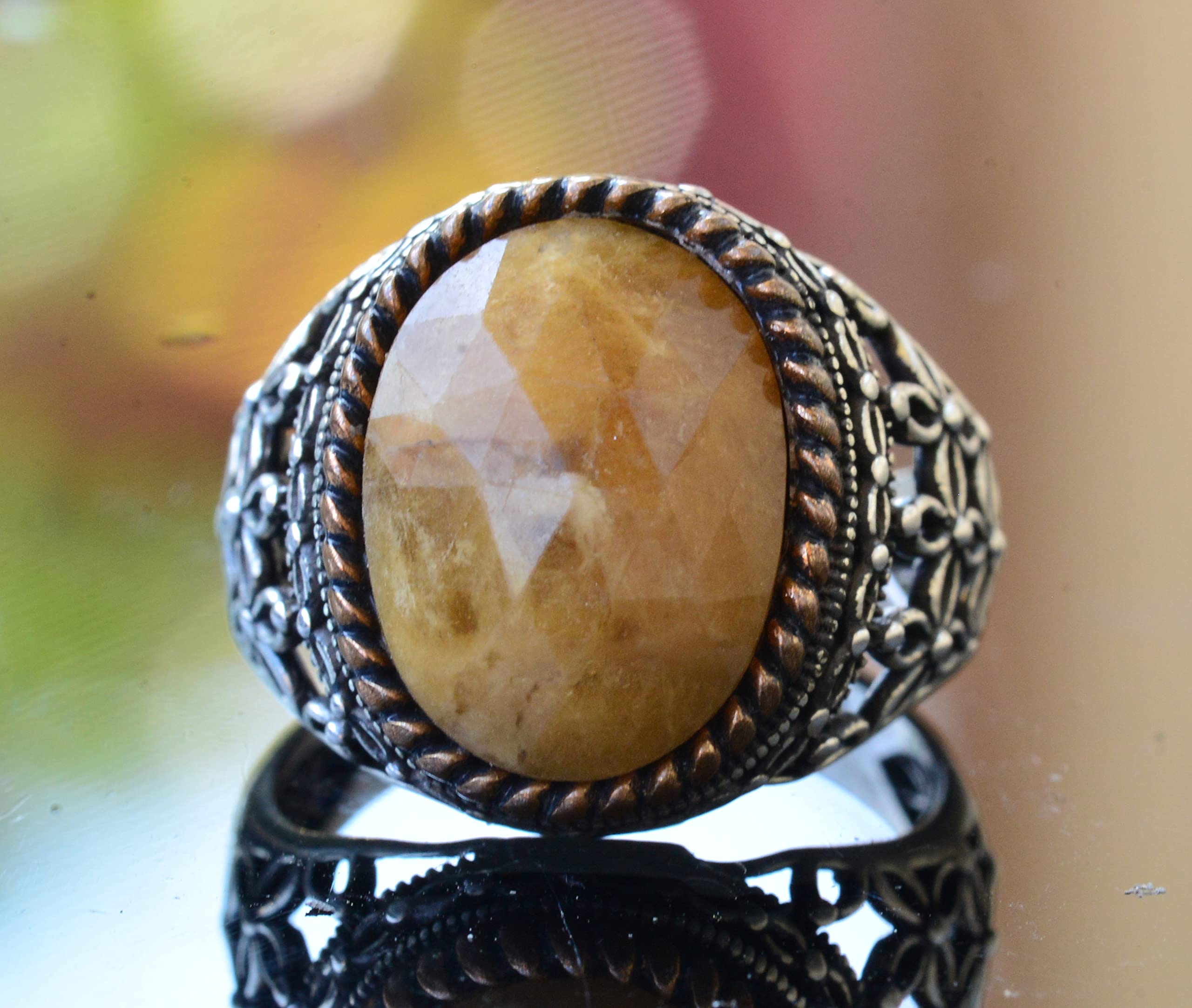 Natural Yellow Sapphire Gemstone 925 Sterling Silver Men's Ring - Raw Uncut Yellow Sapphire Jewelry for Gifts, Wedding & Everyday Wear
