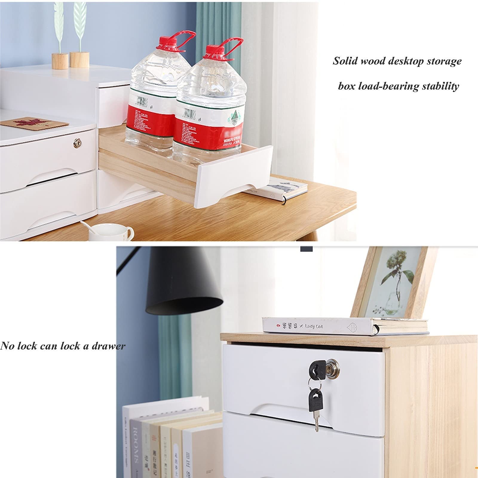 JAEFIT Solid Wood Desktop File Cabinet with Lockable Drawers - 1/2/3/4 Tier Flat File Storage Box for Office Organization | Home Office Desk Organizer for Documents, Artwork & Stationery
