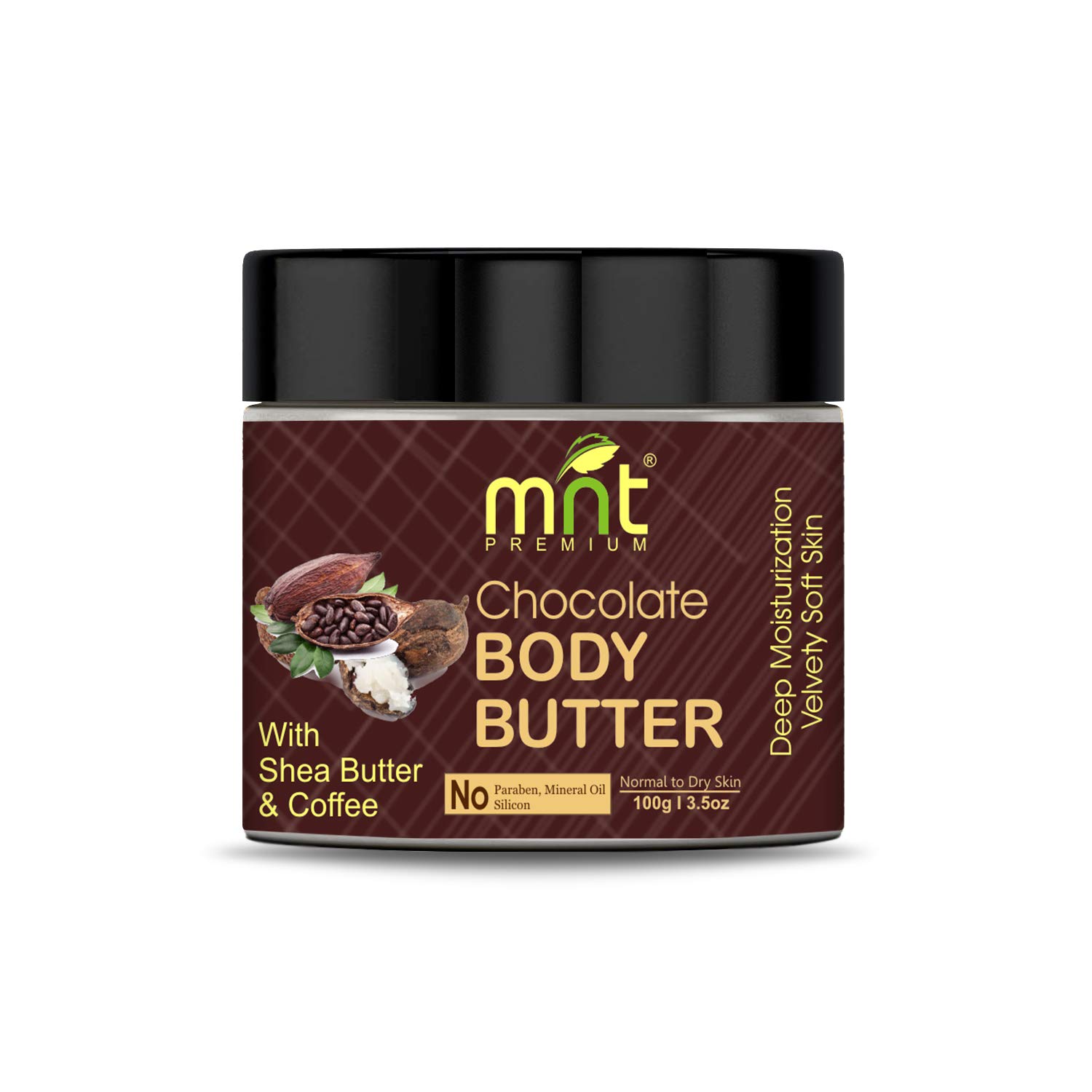 Organic MNT Chocolate Body Butter with Shea Butter & Coffee (100g) - Deep Moisturizing Cream for Dry Skin, Stretch Marks & Itchy Skin - Paraben, Mineral Oil & Silicone Free - Perfect for Winter Care & Post-Pregnancy Skin Recovery