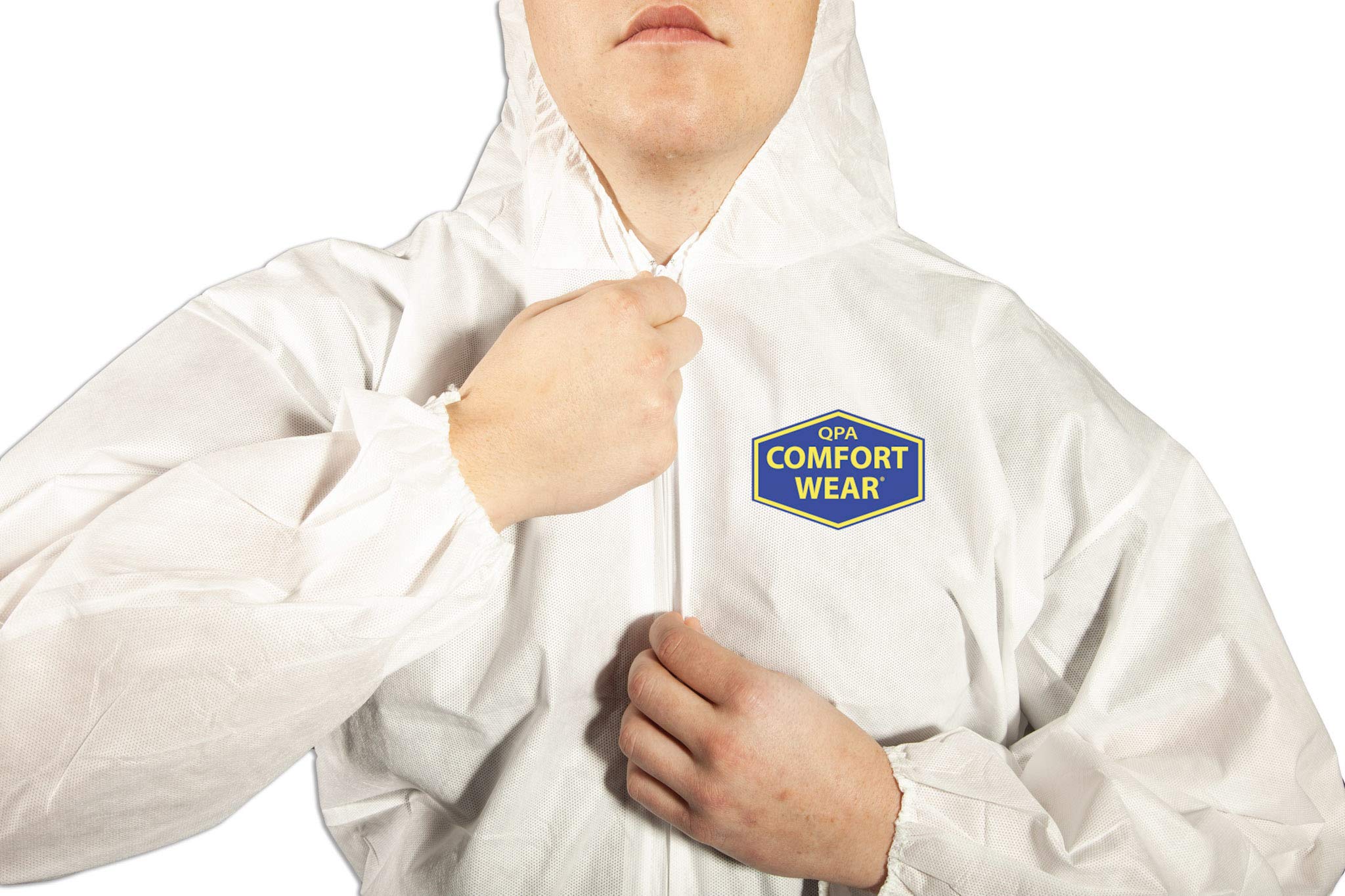 Quest Safety Products Comfortwear Disposable Coveralls with Hood & Boot - White Hazmat Suit for Chemical Protection, Painting, Construction & Industrial Safety