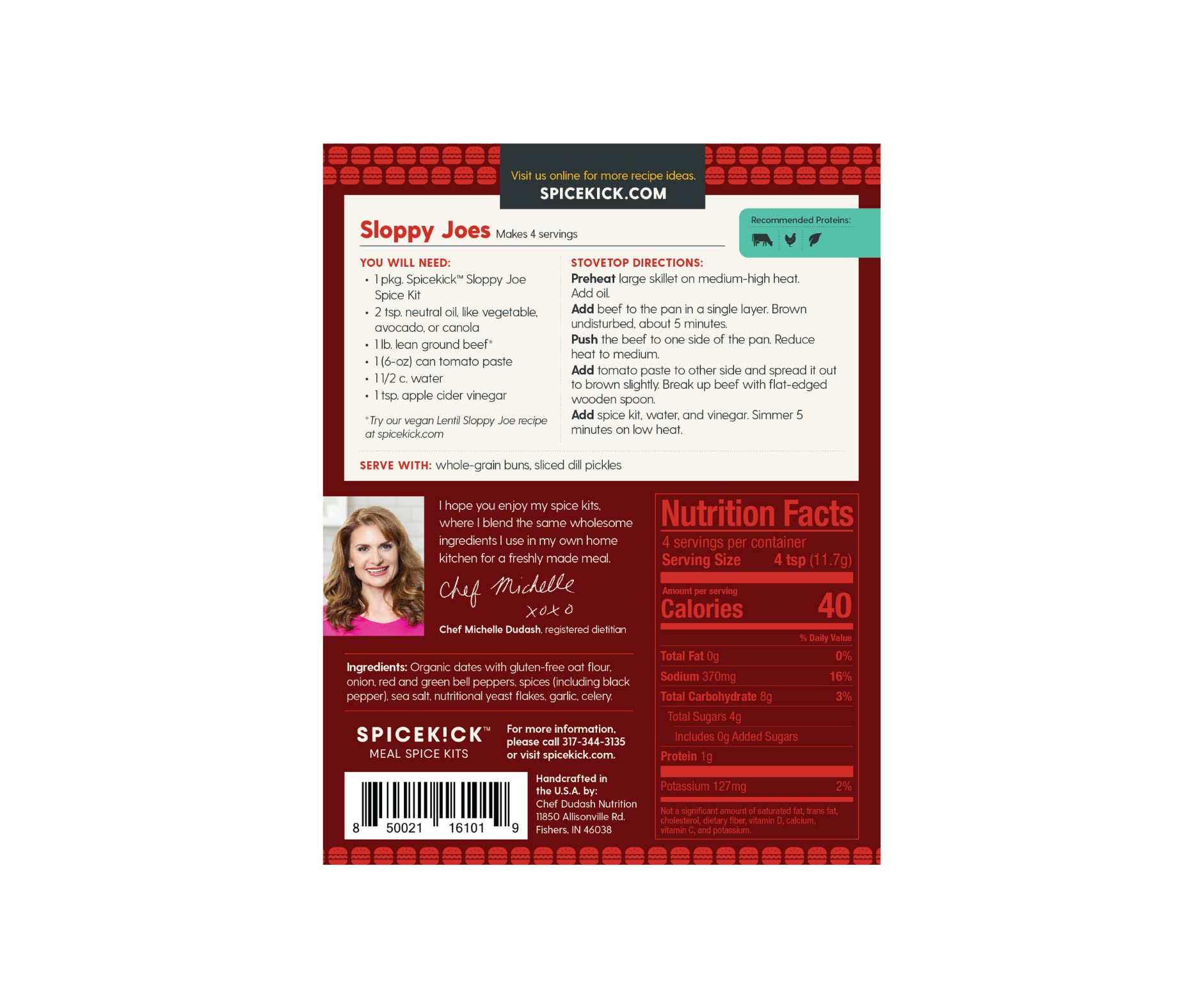 Spicekick Sloppy Joe Seasoning Mix - 4 Pack | Gluten Free, Paleo Friendly, No Artificial Flavors | Perfect for Sandwiches, Burgers & Family Dinners