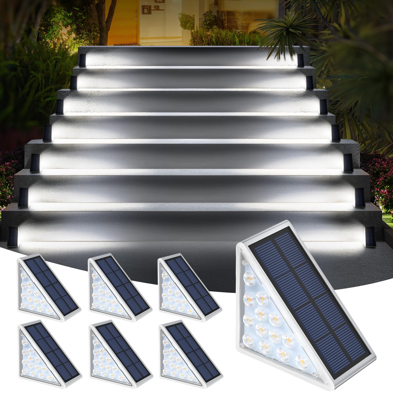Solar Powered LED Step Lights - Waterproof IP67 Outdoor Stair Lighting for Yard, Patio, Garden, Walkway, Driveway & Porch (6 Pack) - Perfect for Nighttime Safety & Landscape Decoration