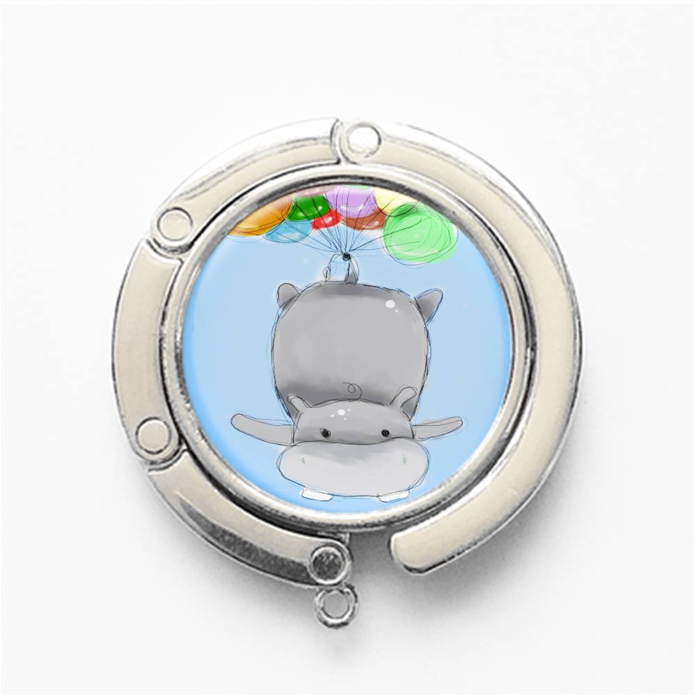 RhyNSky Hippo Animal-Shaped Foldable Purse Hanger - Portable Handbag Hook Holder for Tables & Desks (C231) - Perfect for Restaurants, Travel, and Home Organization