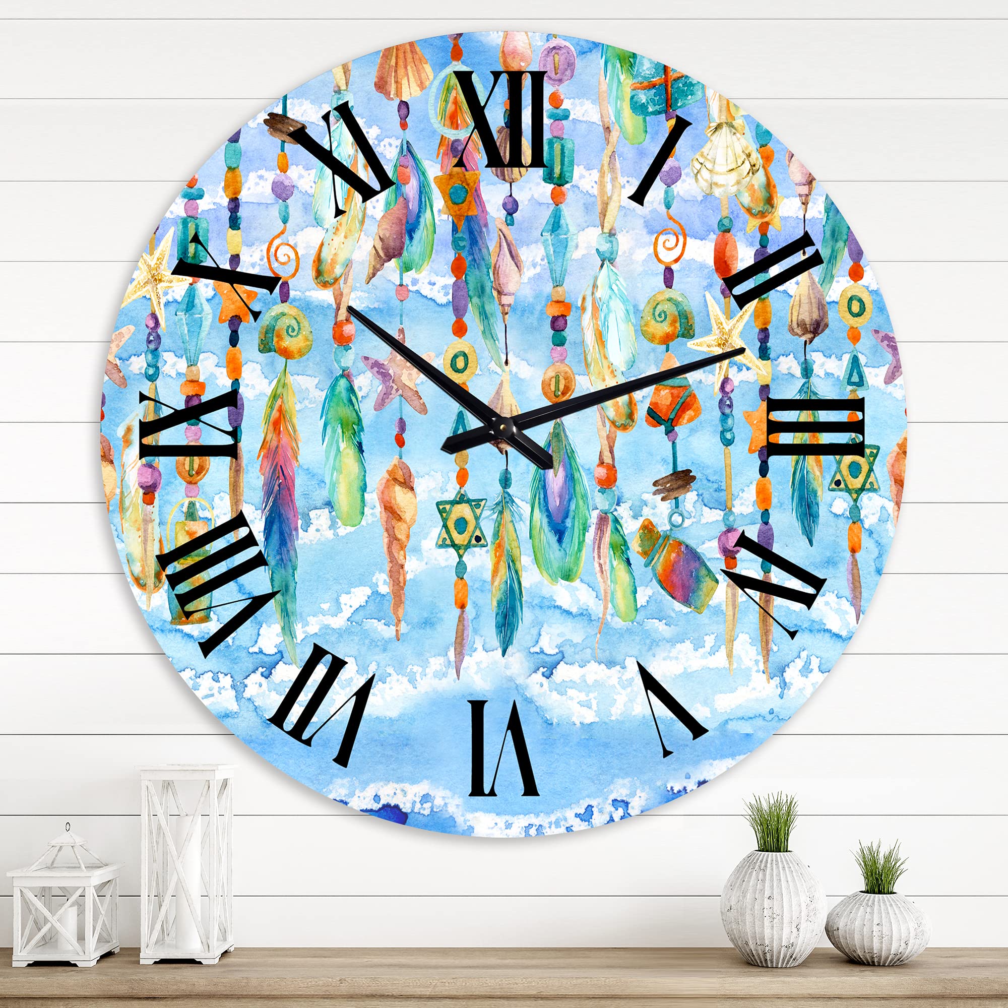 DesignQ Traditional Wall Clock with Sea Shell and Beads - Large Decorative Clock for Office, Living Room & Bedroom - Vintage Home Décor & Unique Gift Idea