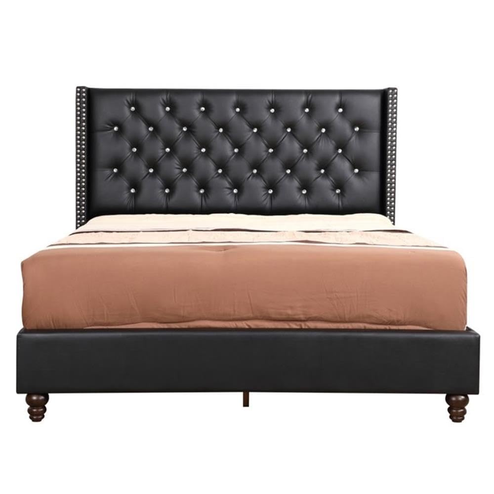 Glory Furniture Julie Velvet Upholstered Queen Bed Frame in Black - Luxurious Modern Bedroom Furniture for Master Bedroom & Guest Room