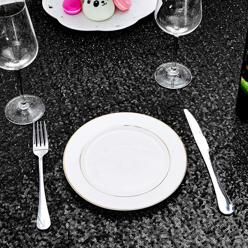 120 Inch Round Black Sequin Tablecloth - Glitter Party Table Cover for Weddings, Bridal Showers, Birthdays, Banquets & Dessert Tables | Elegant Event Decor