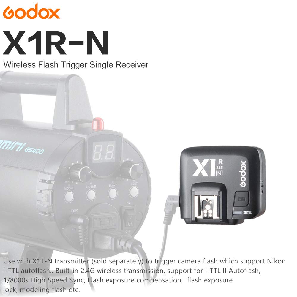 GODOX X1R-N TTL 2.4G Wireless Flash Trigger Receiver for Nikon DSLR Cameras - Compatible with D800, D3X, D2X, D2H, D1H, D1X, D700, D300, D200, D100 - Perfect for Studio Photography & Outdoor Shooting (X1R-N Receiver)