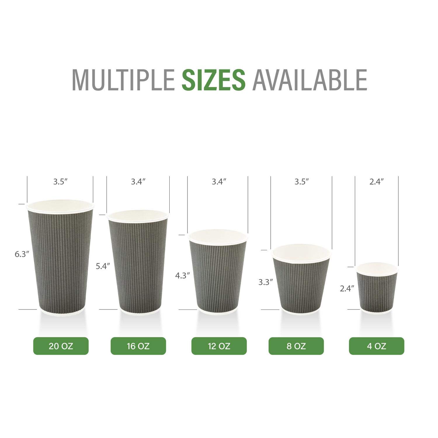 20oz Insulated Coffee Cups with Secure Grip - 250 Pack Double Wall Corrugated Paper Cups | Leakproof & Sustainable | Matching Lids Sold Separately | Perfect for Coffee Shops, Offices & Catering Events