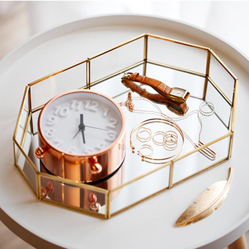 Gold Mirror Vanity Tray - Decorative Glass Makeup & Perfume Organizer for Dresser, Bathroom Countertop - Perfect for Jewelry Display, Home Decor & Gift Giving