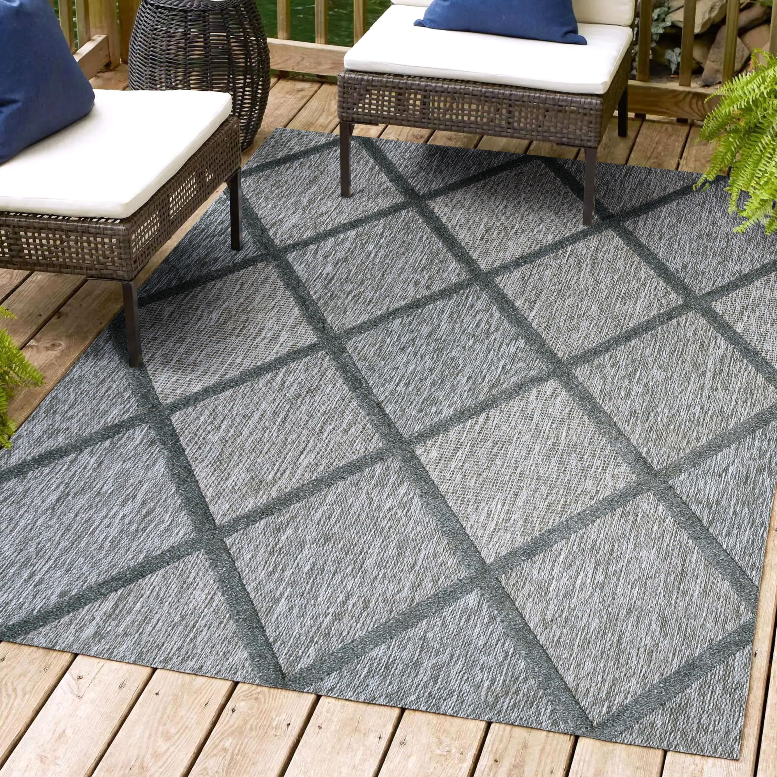 JONATHAN Y IBZ101A-3 Bohemian Geometric Indoor/Outdoor Area Rug - Diamond Trellis Design, Easy Cleaning, Non-Shedding, 3x5 Feet, Dark Gray - Perfect for Bedroom, Kitchen, Backyard, Patio & Porch Decor