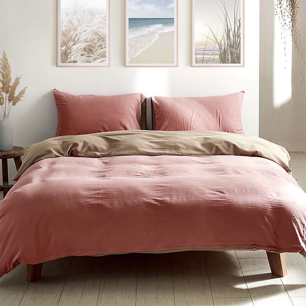 Luxury Washed Cotton Quilt Set - Pink & Brown Single Size Bedding, Soft & Breathable for All Seasons | Perfect for Master Bedroom, Guest Room & Dorm Decor