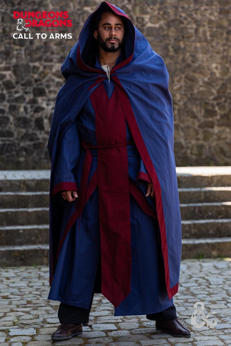 Dungeons & Dragons Wizard Cape - Dark Blue & Bordeaux Cosplay Costume for D&D, LARP & Fantasy Role-Playing Games