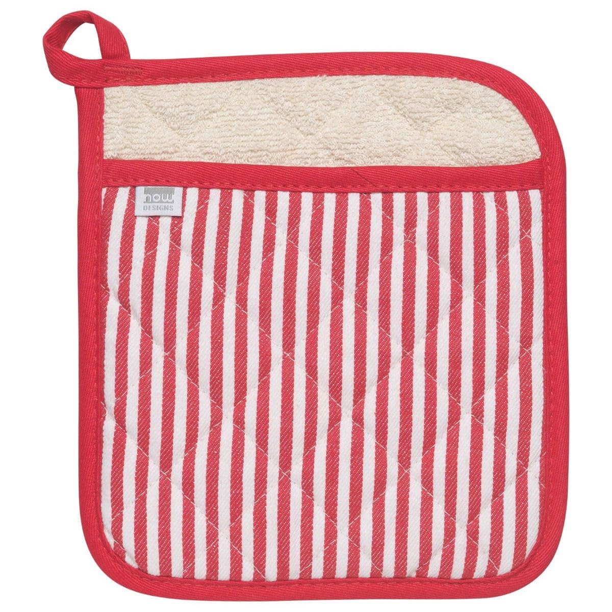 Now Designs Superior Potholder - Heat Resistant Kitchen Oven Mitt with Narrow Red Stripe Pattern for Cooking, Baking and Grilling Safety
