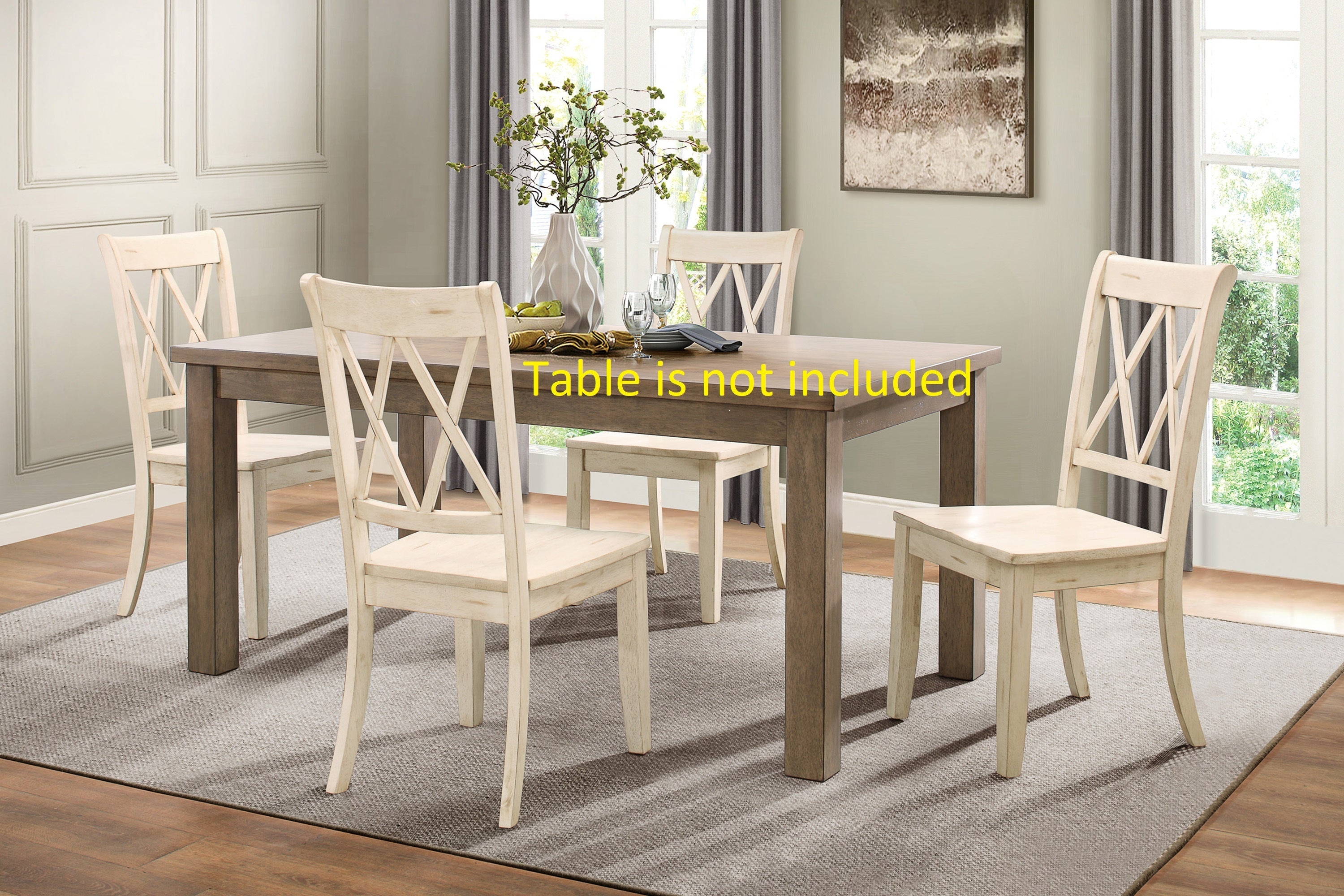 Set of 2 White Casual Dining Chairs - Pine Veneer Transitional Double X Back Design Side Chairs for Kitchen, Dining Room & Home Decor | Comfortable Seating for Family Meals & Entertaining
