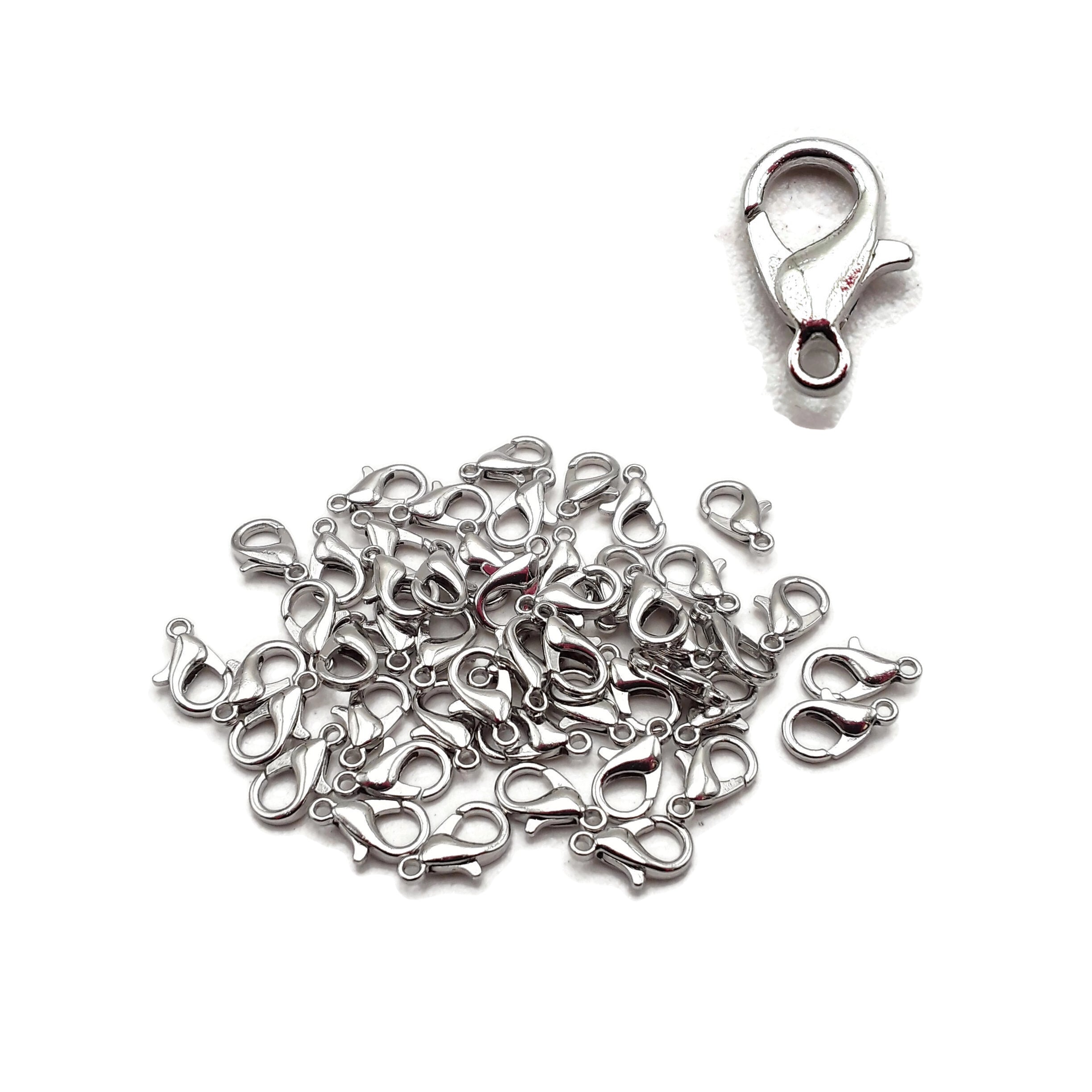 50pcs Silver Plated Lobster Claw Clasps 5x10mm Jewelry Findings for Necklaces Bracelets DIY Craft Making - Bulk Wholesale Pack
