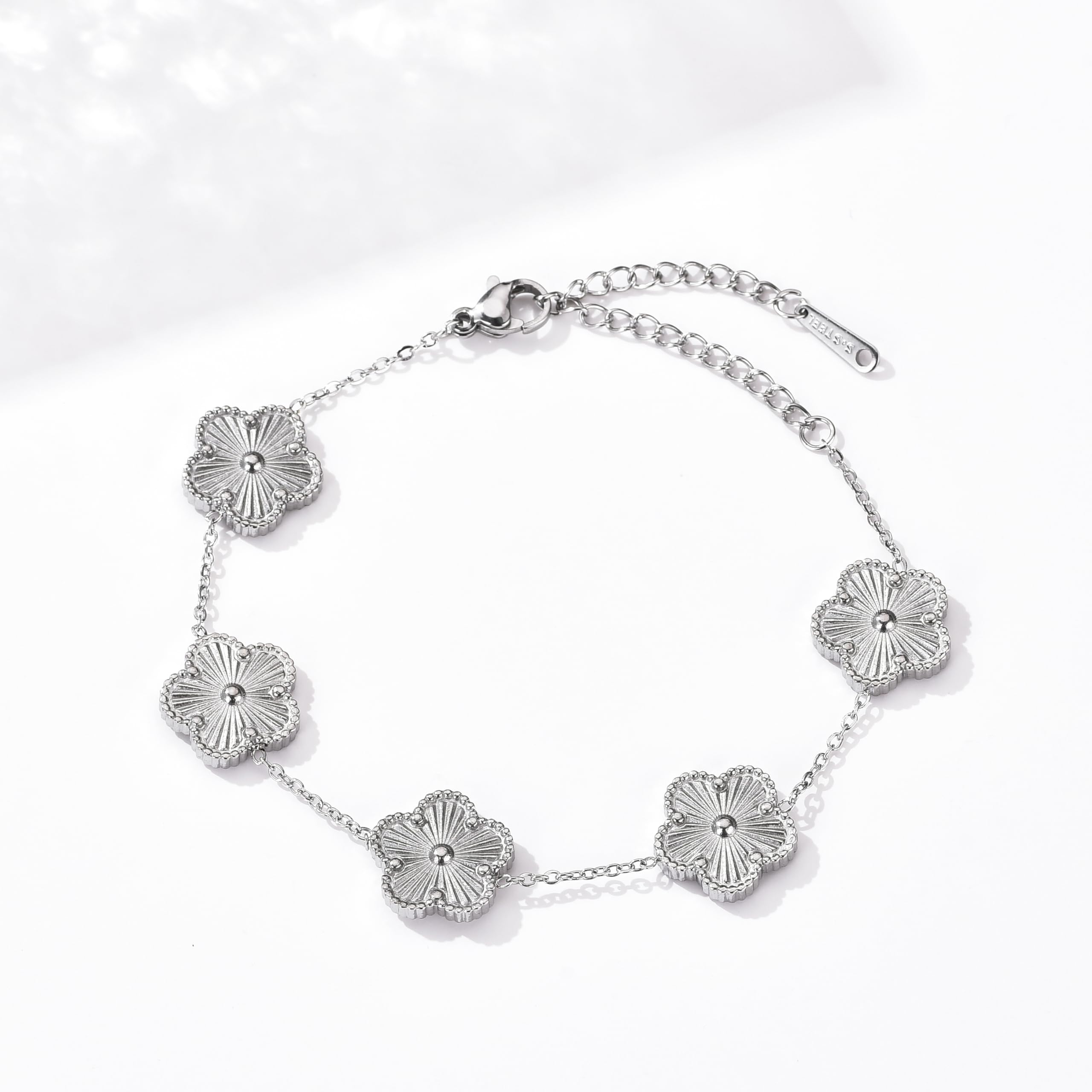 14K Gold & White Gold Plated Four Leaf Clover Bracelet for Women - Stainless Steel Lucky Charm CZ Jewelry, Elegant Gift for Birthday, Anniversary & St. Patrick's Day - Perfect for Everyday Wear, Special Occasions & Good Luck Symbol