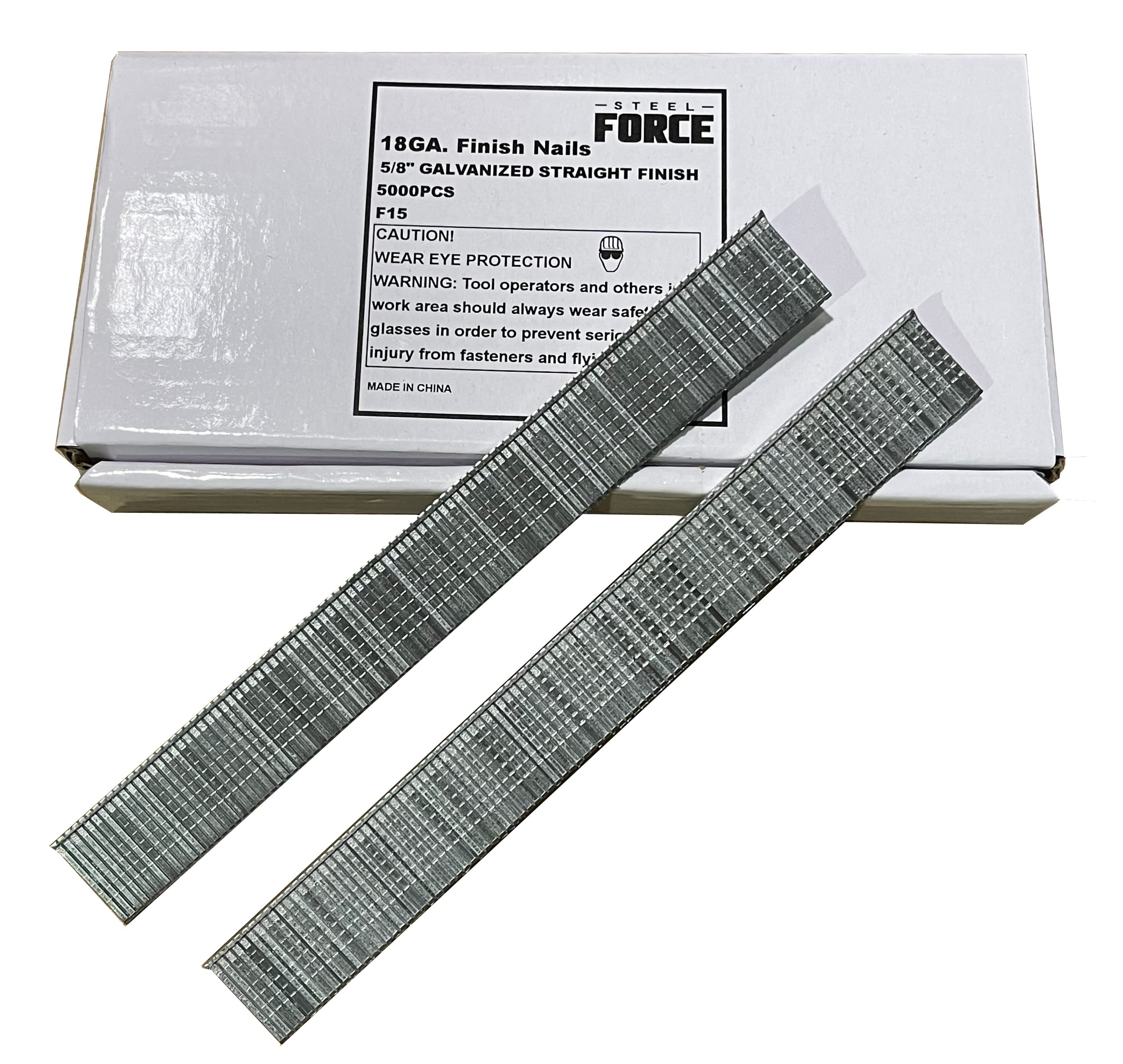 Steel Force F15 5/8-Inch 18GA Galvanized Brad Nails - 5,000 Count for Pneumatic & Electric Nail Guns - Perfect for Trim Work, Cabinetry, and Woodworking Projects