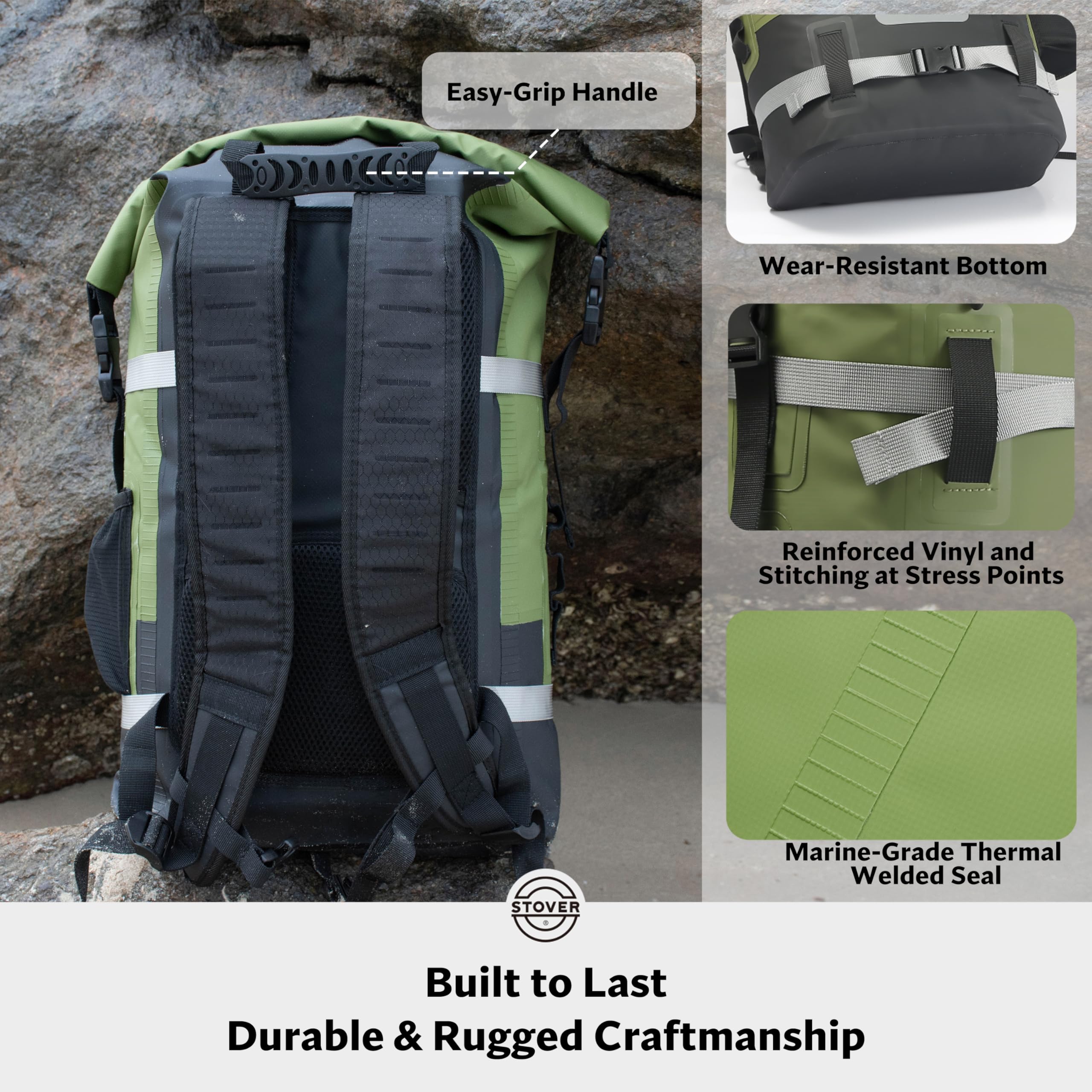 **STOVER 5L/10L/25L/30L/40L/55L Waterproof Dry Backpack – Heavy-Duty Roll Top Floating Dry Bag for Kayaking, Hiking, Camping, Fishing, Beach & Outdoor Adventures – Ideal for Travel, Motorcycles & Water Sports (Green)**