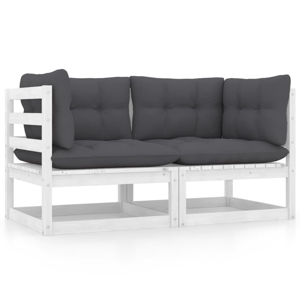 2-Seater Patio Sofa with Cushions - White Solid Pine Wood Outdoor Furniture for Garden, Deck, Porch & Backyard Relaxation