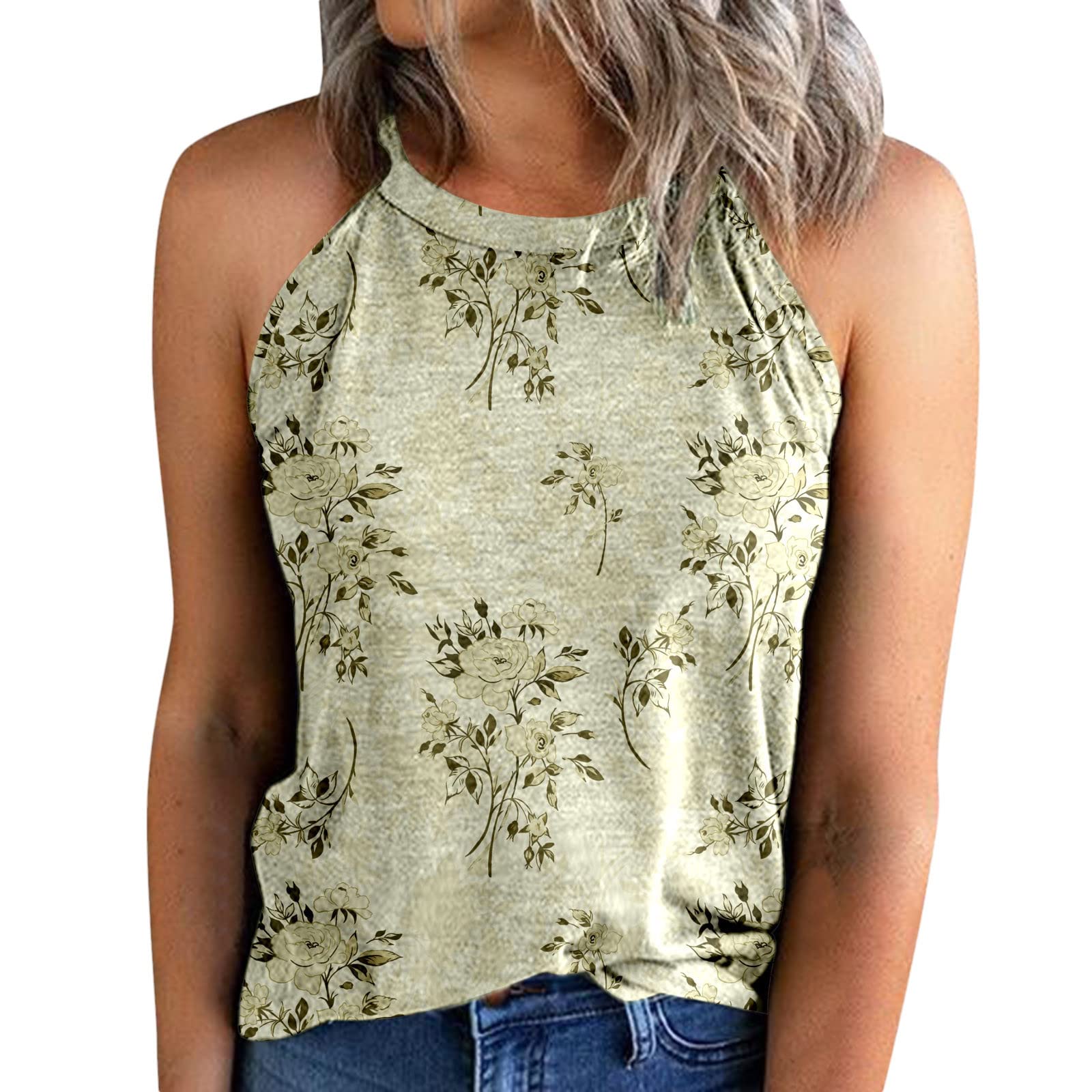 Vintage Floral Print Slim Fit Halter Neck Sleeveless Blouse for Women - Casual Summer Tank Top, Beachwear & Boho Outfit