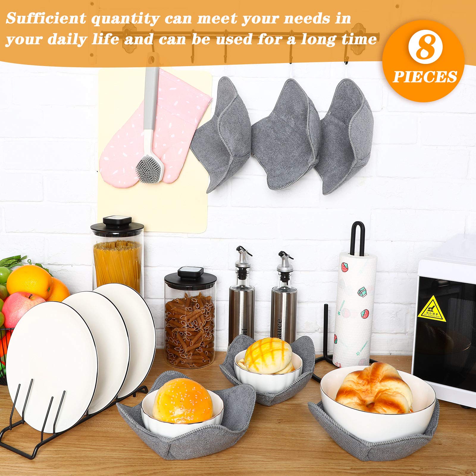 8-Piece Microwave Safe Bowl Holders Set - Heat Resistant Pot Holders for Hot Soup, Food & Meals (Grey) - Ideal for Kitchen, Dining & Serving Dishes Safely
