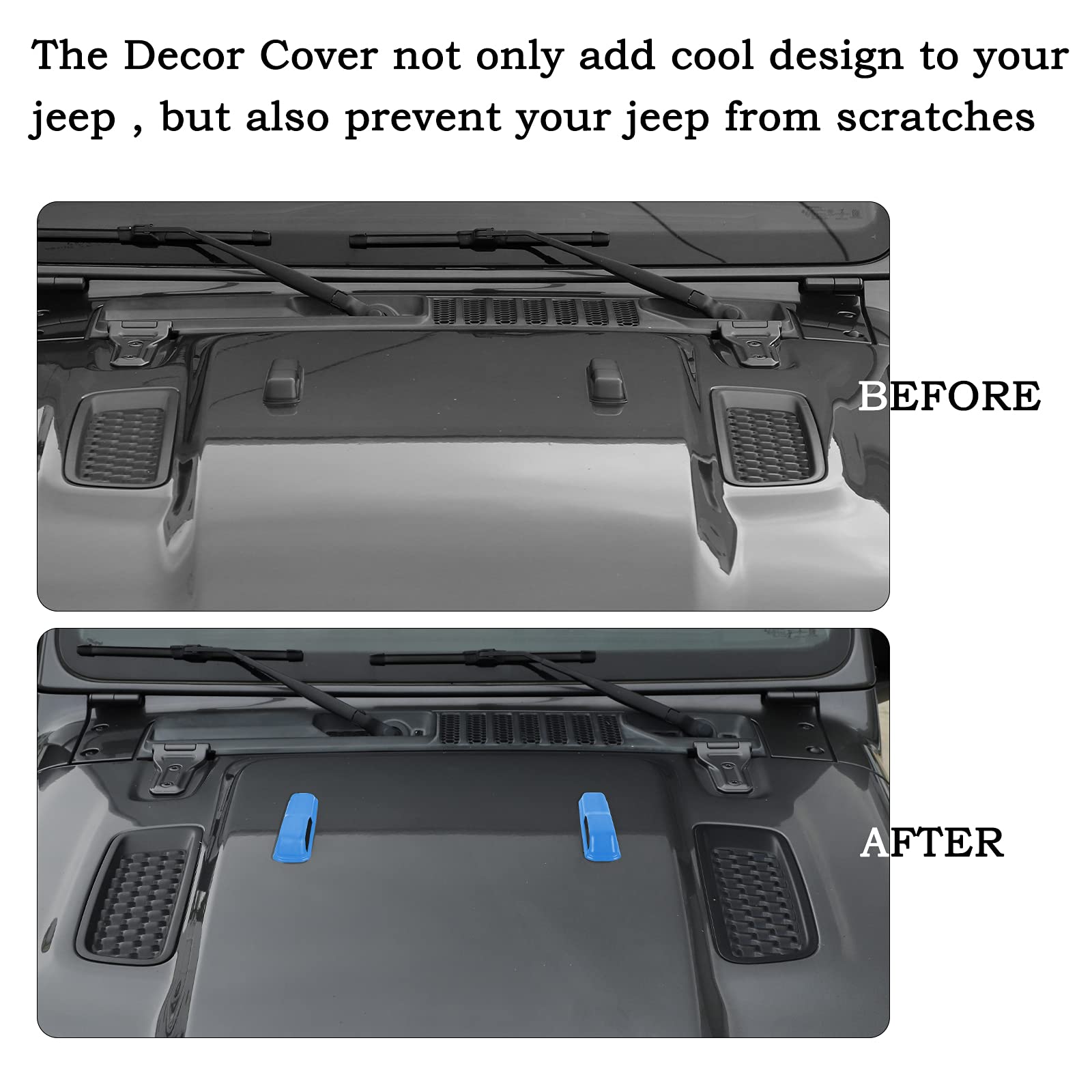Jeep Wrangler JL & Gladiator JT Engine Hood Hinge Cover Decoration - Light Blue Exterior Accessories for 2018-2021 JL & 2020-2021 JT Models - Off-Road Style Upgrade for Jeep Enthusiasts