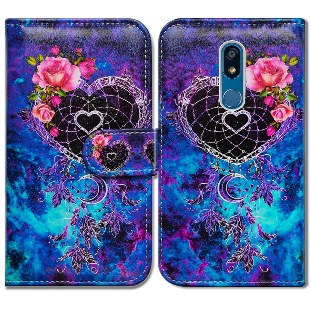 Premium Leather Flip Wallet Phone Case for LG K40/K12 Plus/X4/Solo LTE/Harmony 3/Xpression Plus 2 - Dream Catcher Floral Design with Card Slots & Kickstand | Perfect for Work, Travel & Everyday Protection