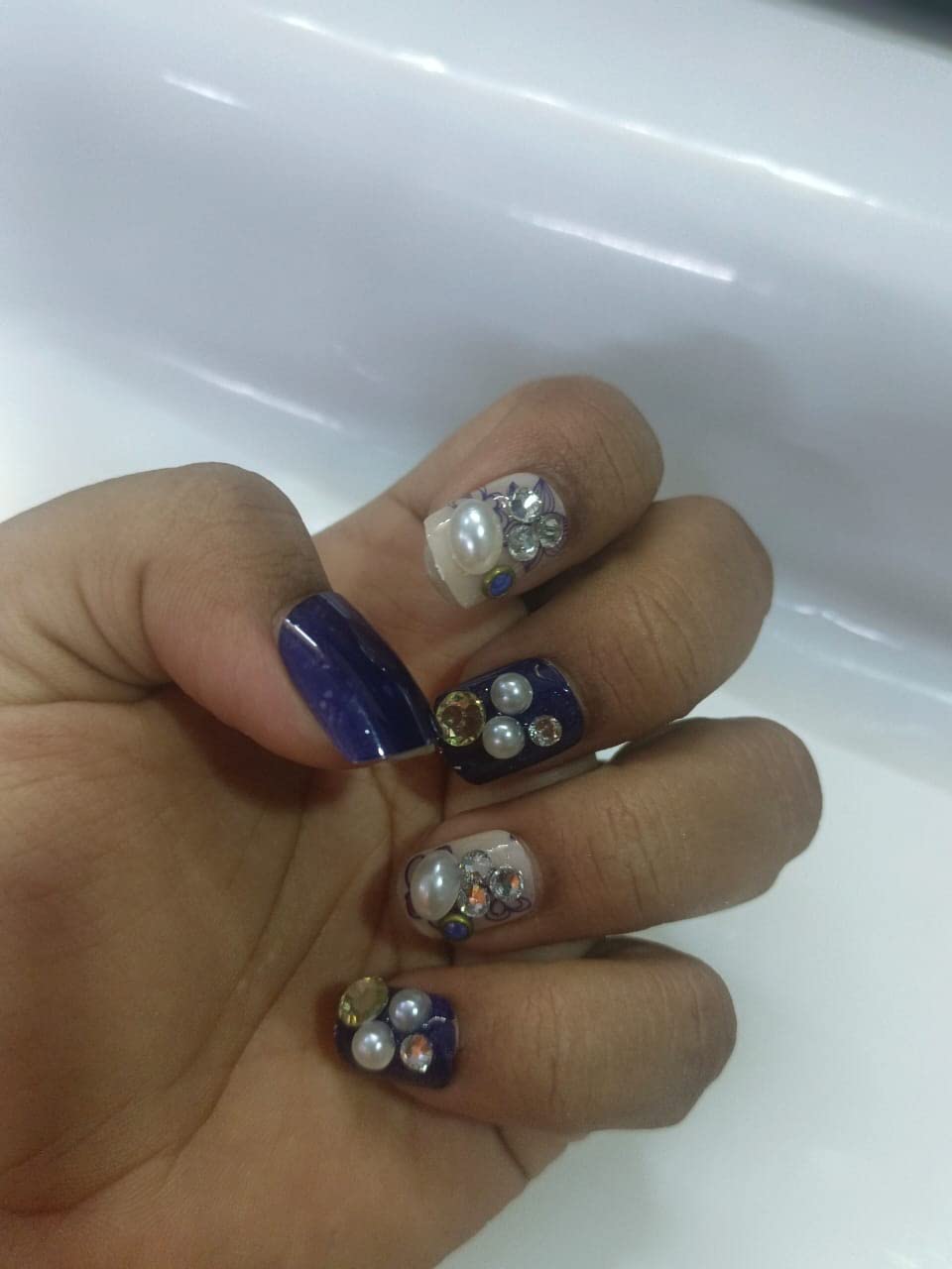 3D Matte Artificial Nails - Blue & Cream Ombre Press On Nails - Pack of 12 Fake Nails for Women - Perfect for Parties, Weddings & Special Occasions