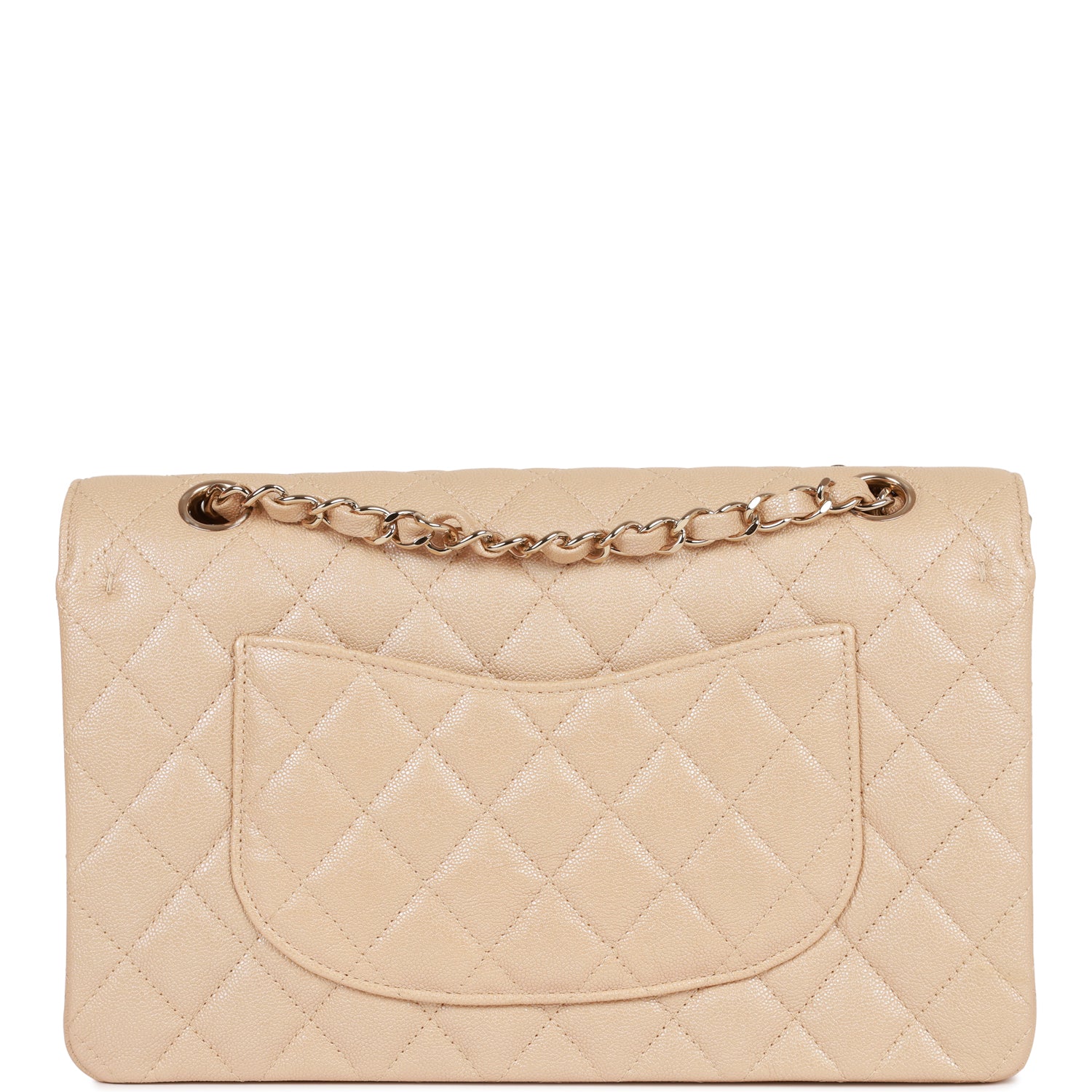 Chanel Medium Classic Double Flap Bag Beige Iridescent Caviar Leather with Light Gold Hardware - Luxury Designer Handbag for Women, Perfect for Parties, Weddings & Special Occasions