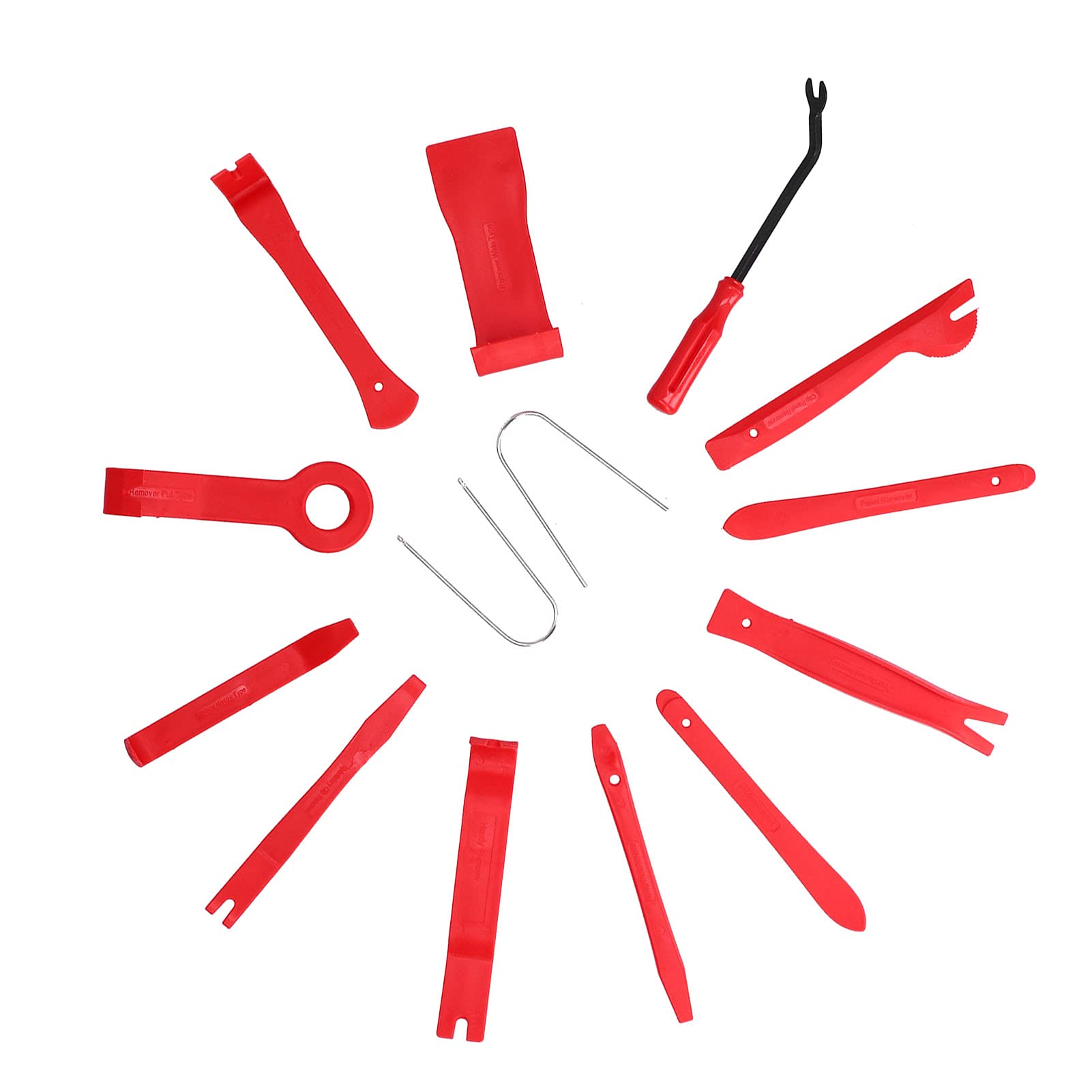 14-Piece Car Trim Removal Tool Kit - Pry Repair Set for Audio, CD, Central Control & Instrument Panel - Durable Red Trim Tools for Professional Auto Interior Repair & DIY Car Maintenance