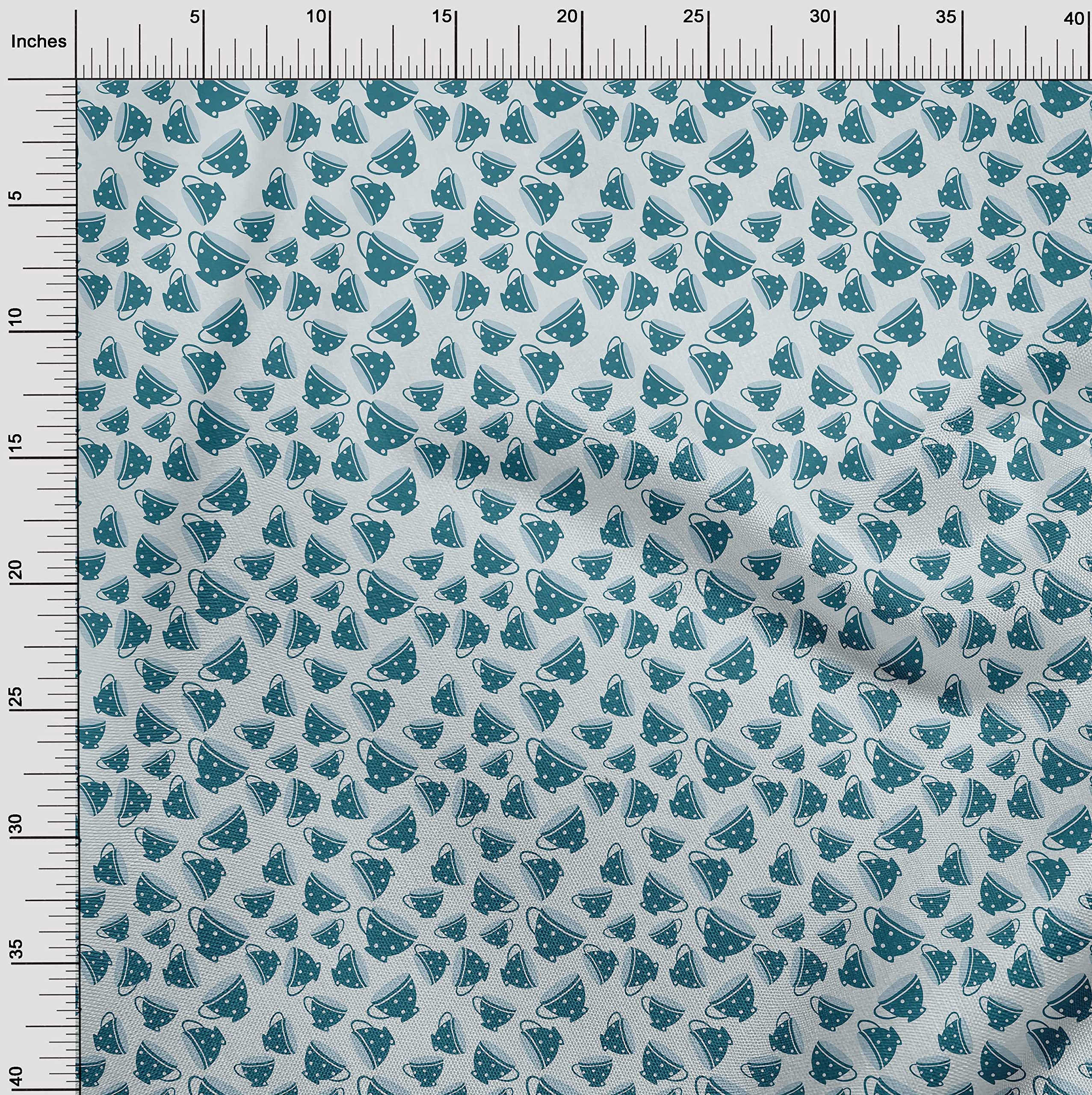 oneOone Georgette Viscose Fabric - Dark Teal Blue Printed Textile for DIY Clothing, Sewing Supplies (42 Inch Wide) | Perfect for Dresses, Scarves, Tea Cups & Home Decor Projects